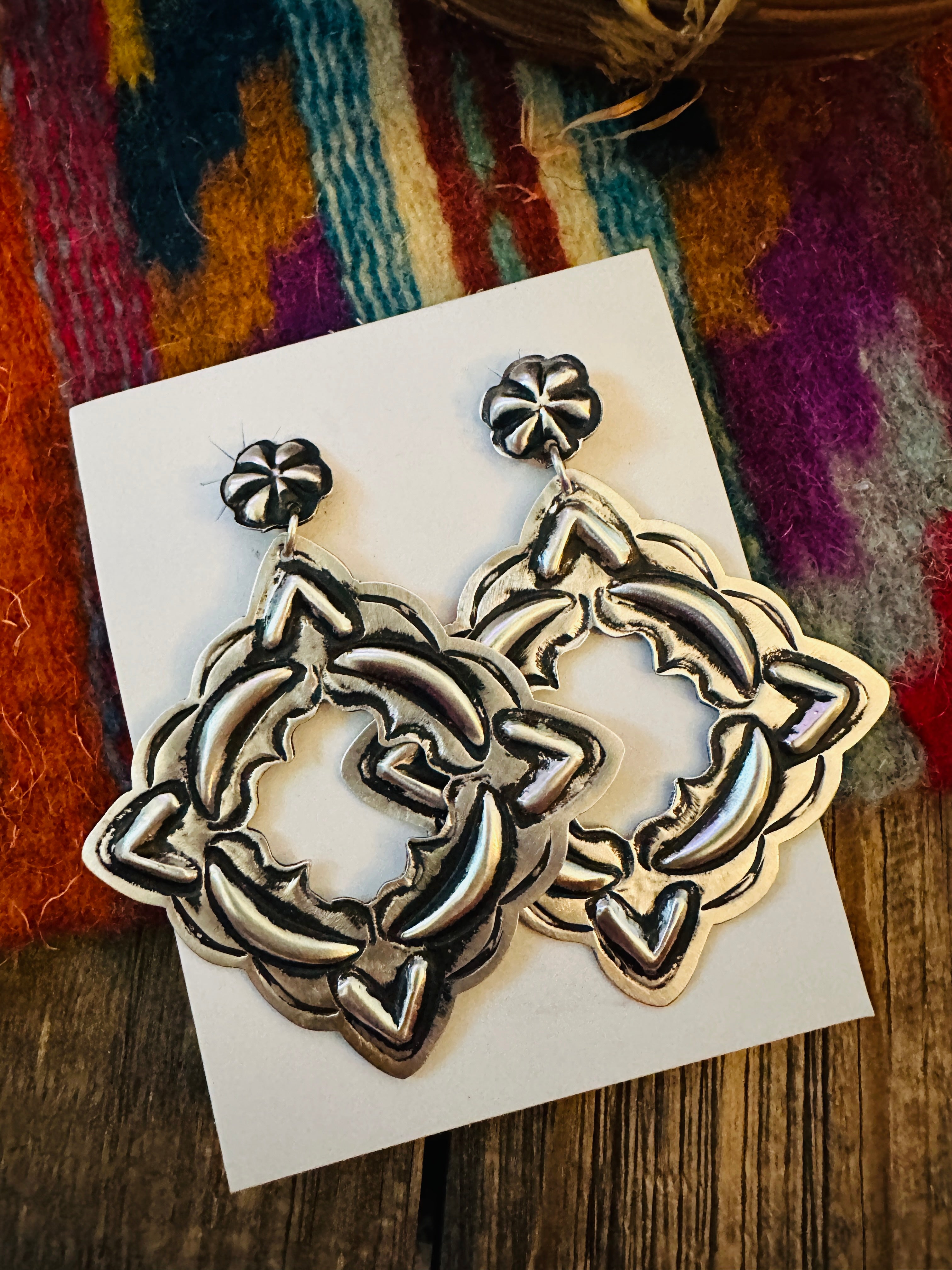 Handcrafted Sterling Silver Concho Dangle Earrings by Leander Tahe