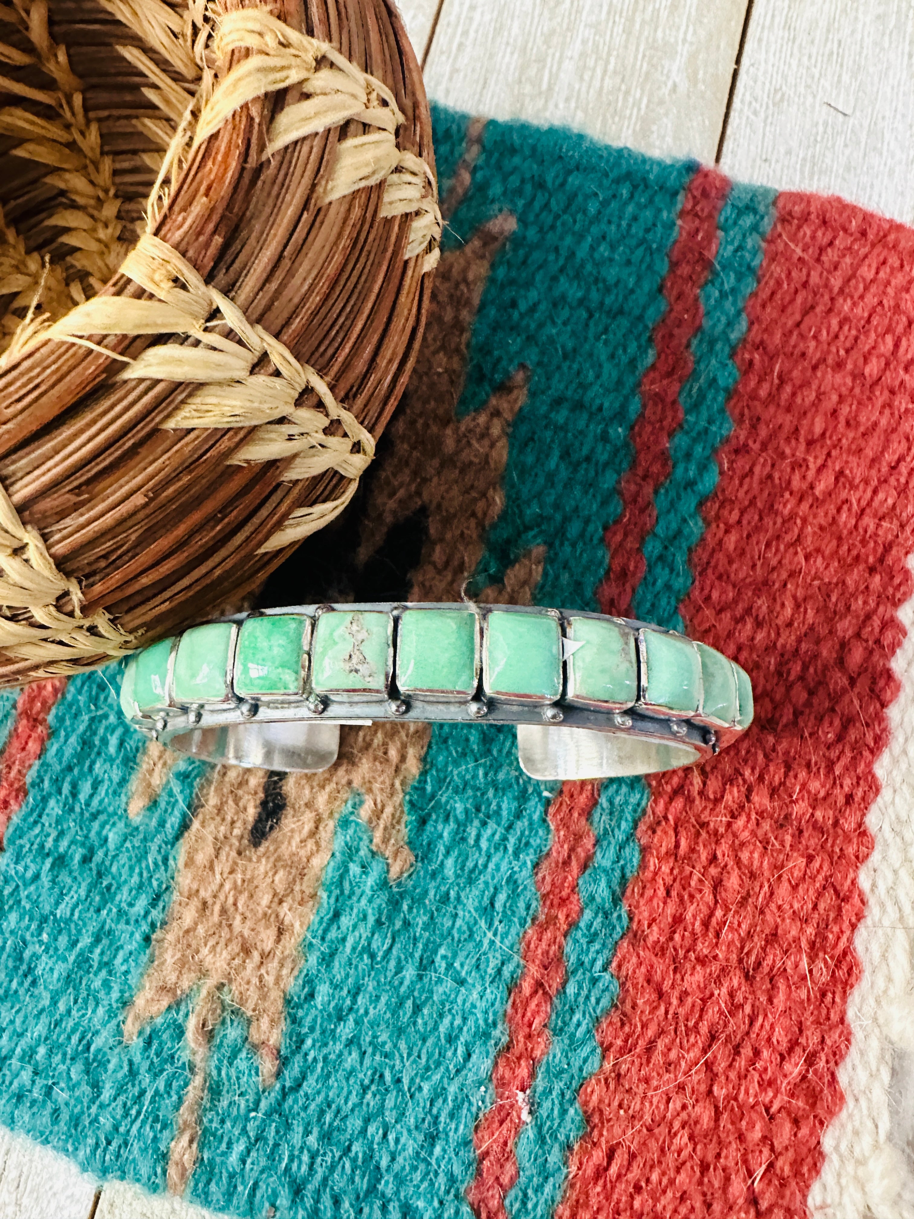 Handcrafted Sterling Silver and Turquoise Cuff Bracelet by Federico Jimenez