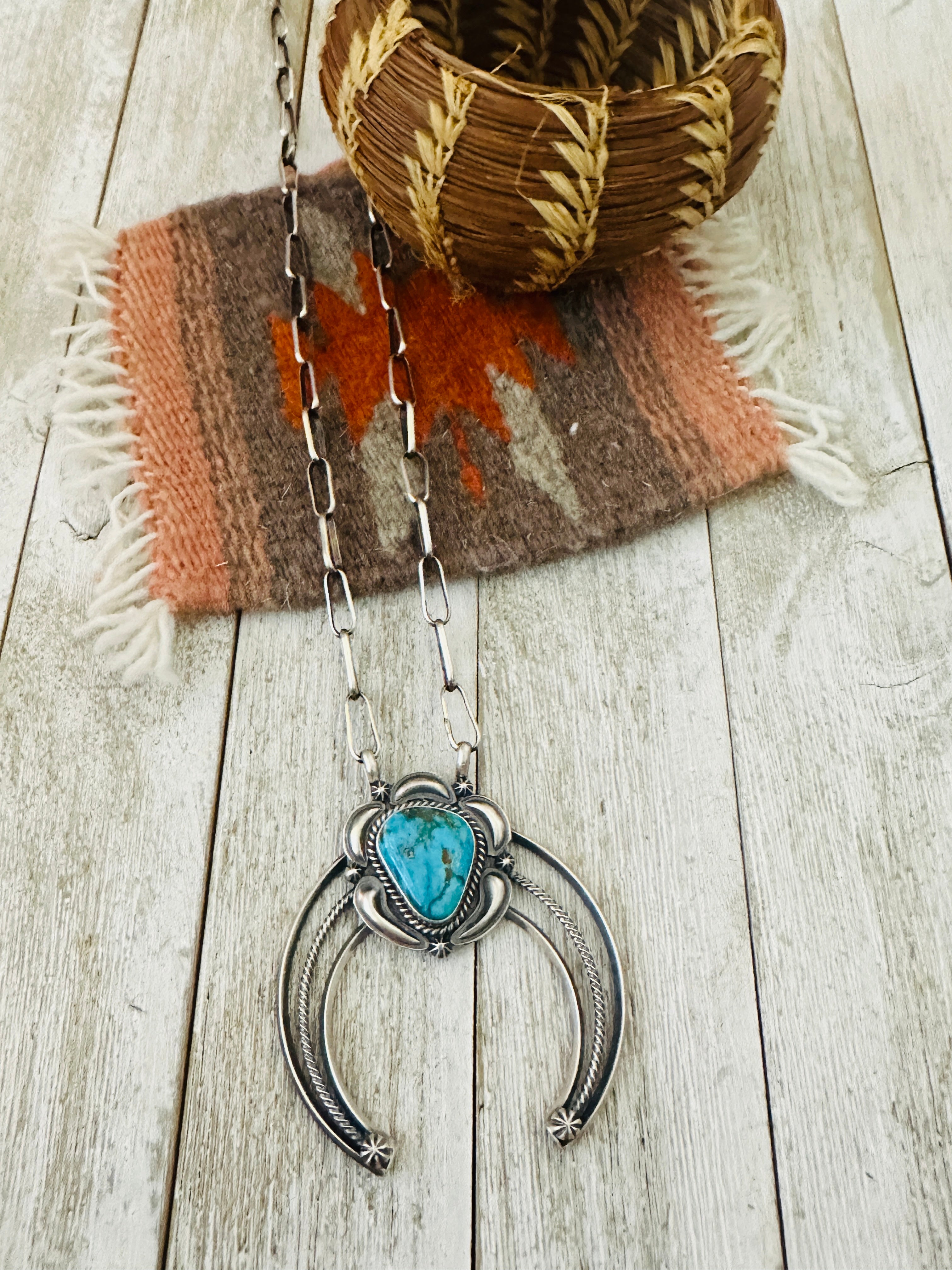 Handcrafted Sterling Silver & Turquoise Naja Chain Necklace