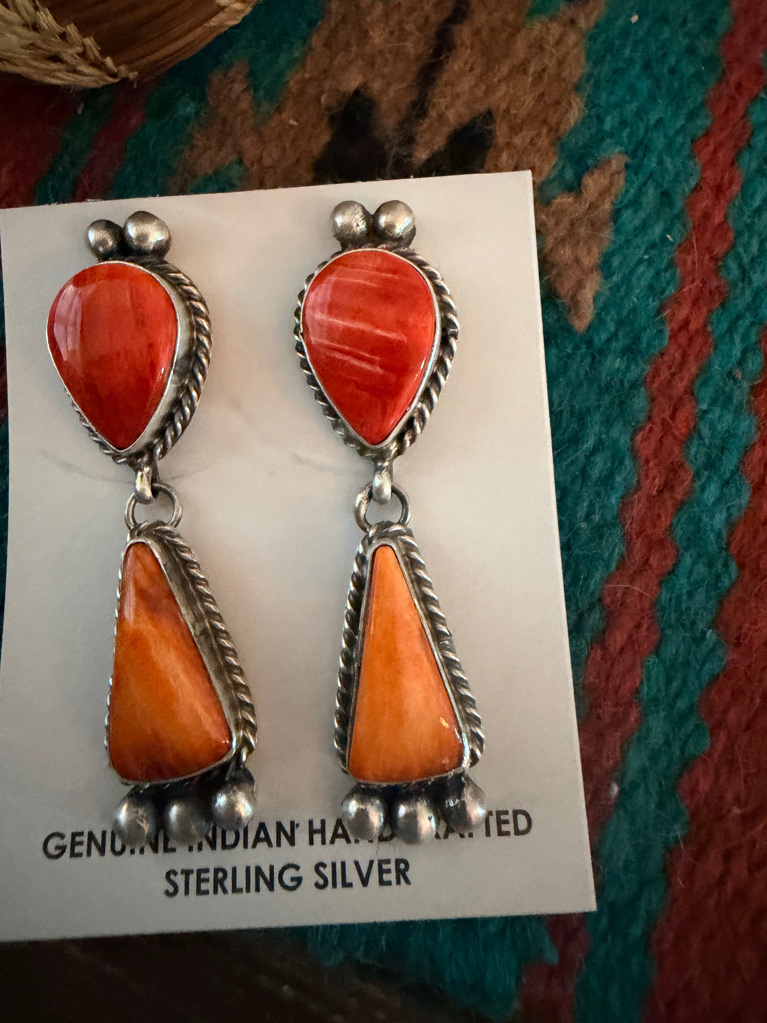 Handcrafted Spiny Oyster & Sterling Silver Dangle Earrings by Vicky Hicks