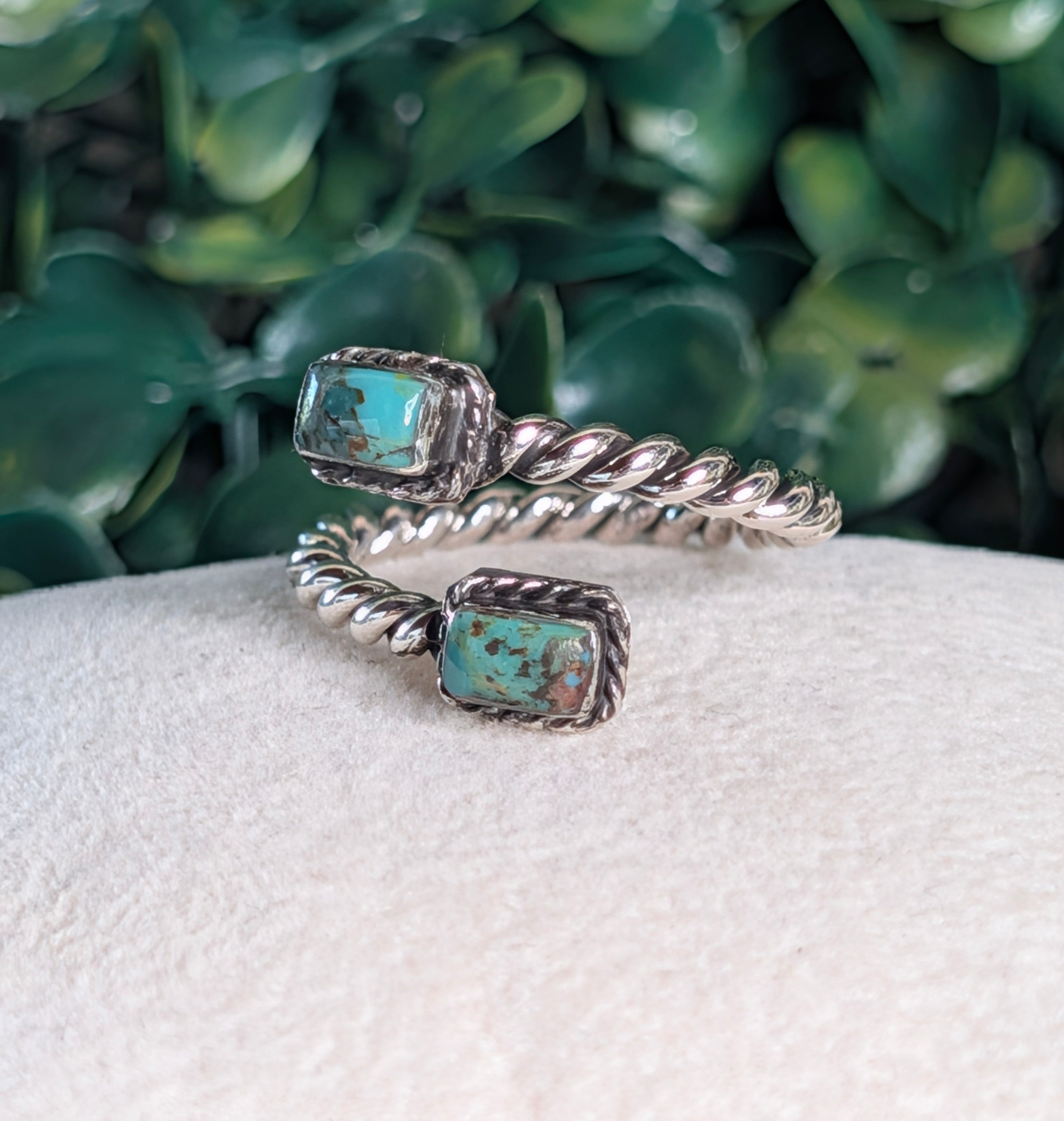 Turquoise Two Stone Sterling Silver Adjustable Ring