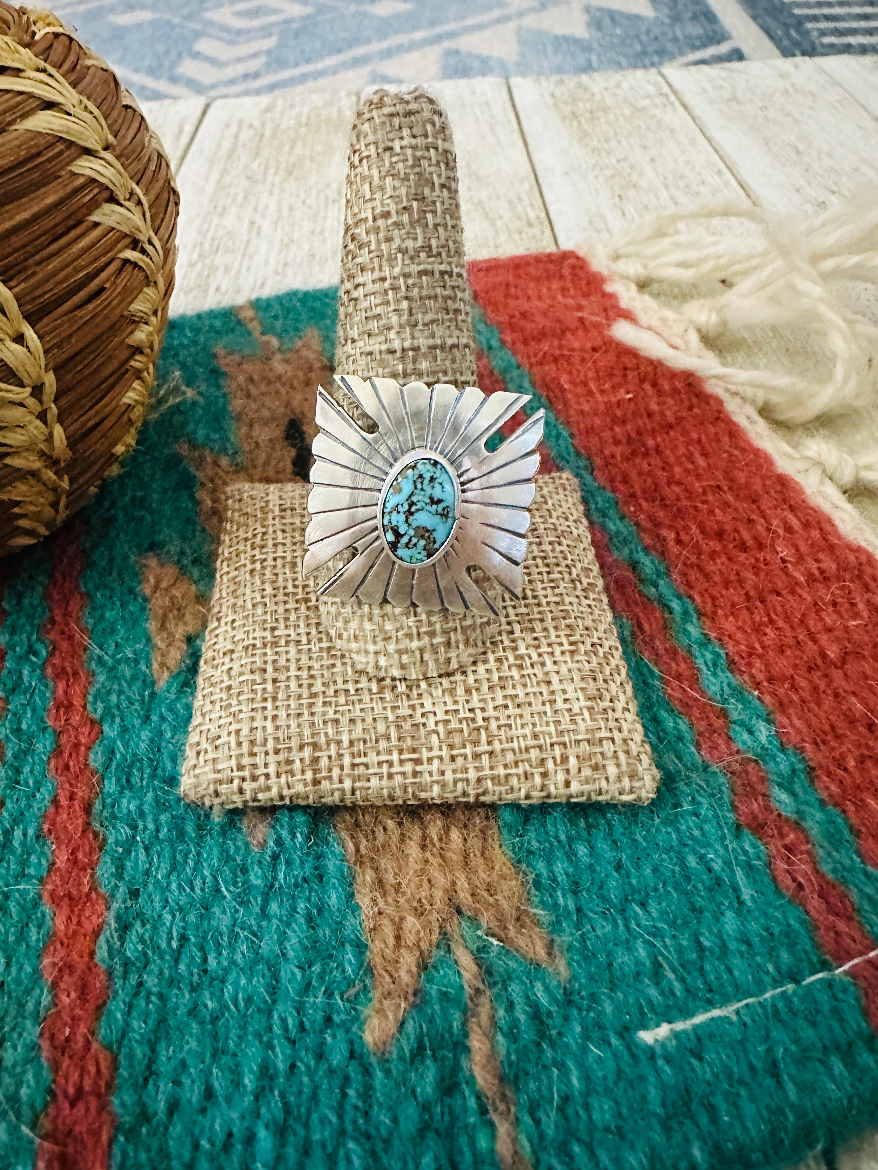 Handcrafted Turquoise & Sterling Silver Adjustable Concho Ring
