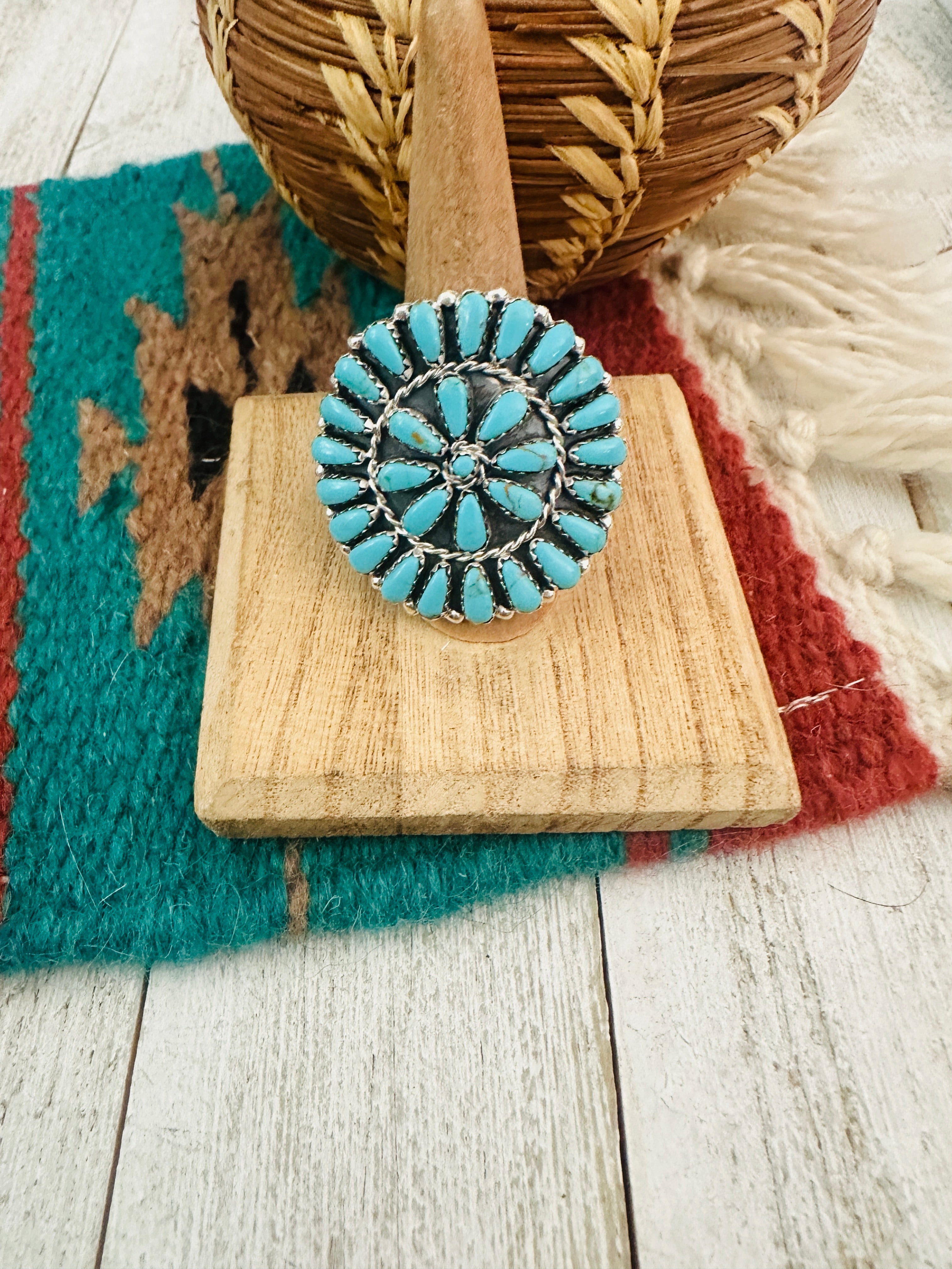 Navajo Turquoise & Sterling Silver Cluster Ring