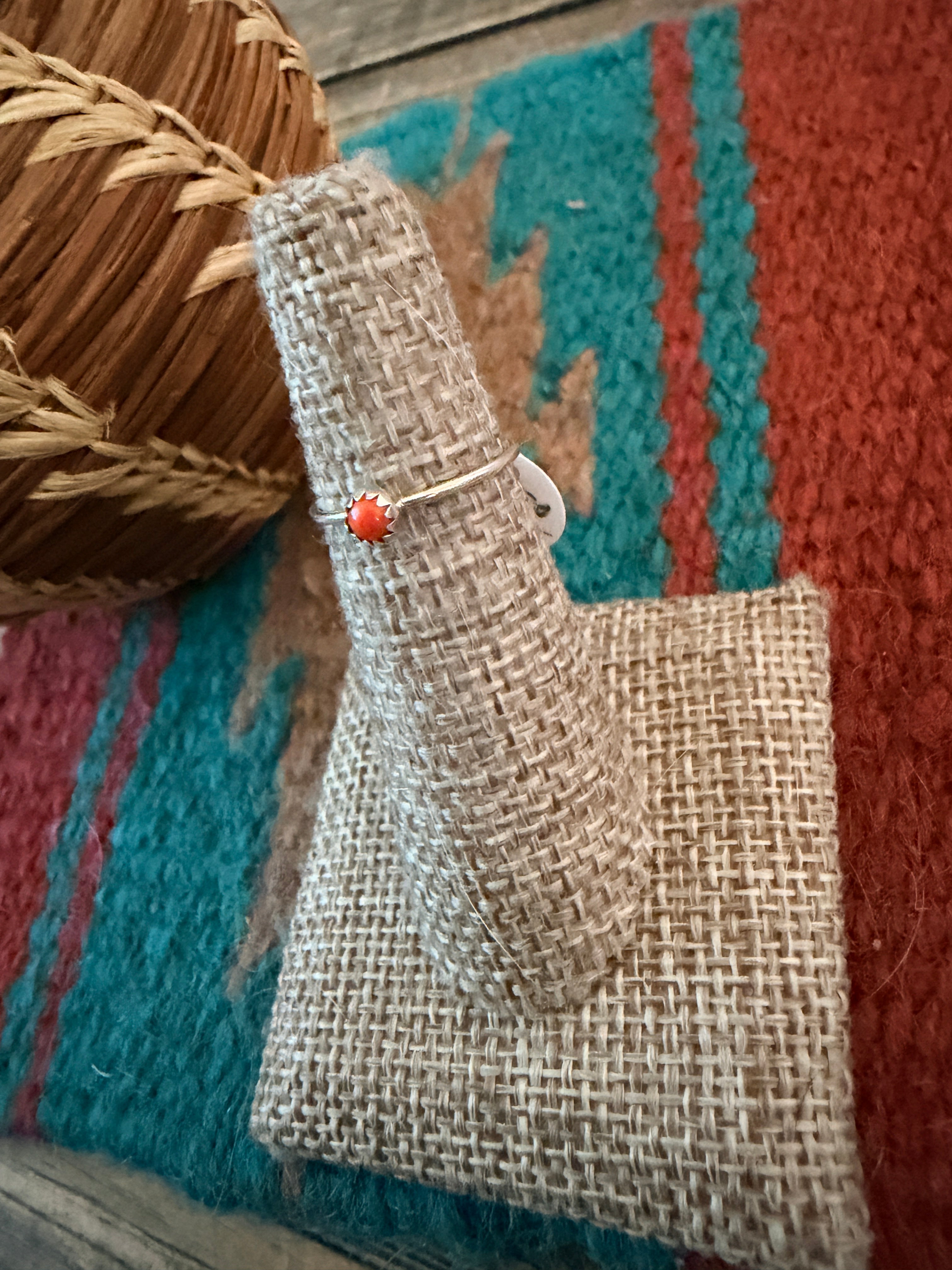 Handcrafted Coral & Sterling Silver Ring Size 4.75