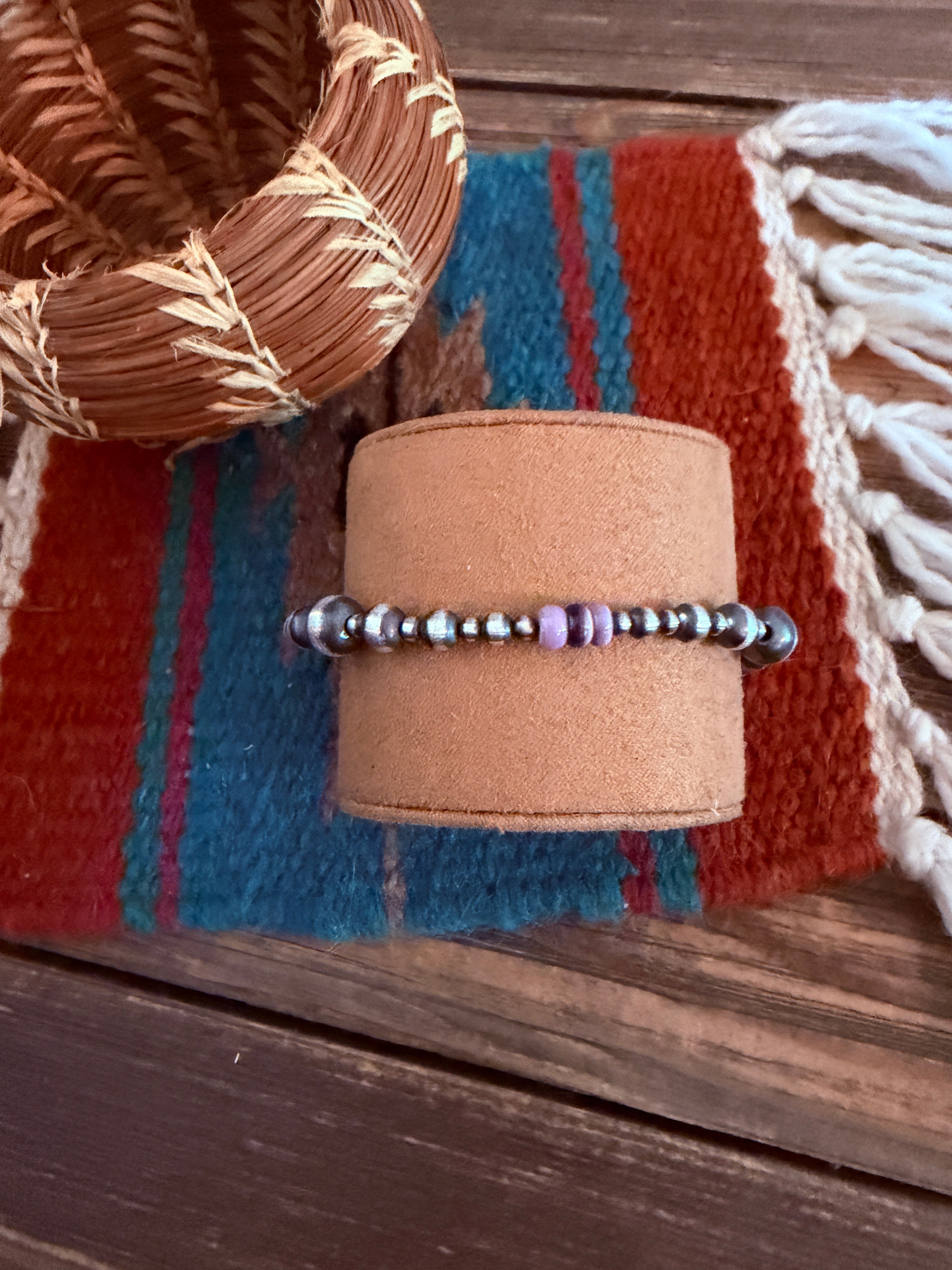 Handcrafted Wampum & Sterling Silver Pearl Beaded Bracelet