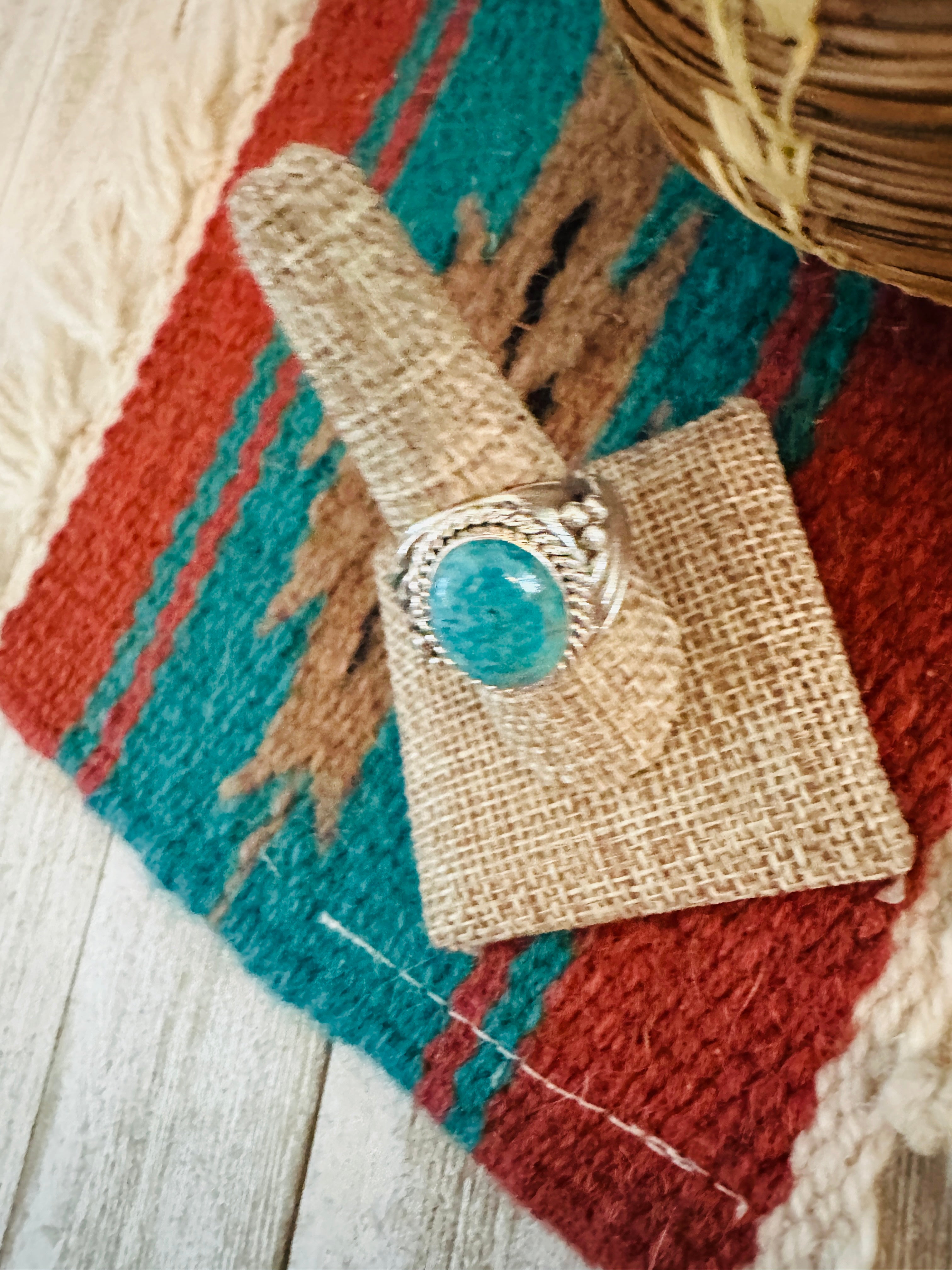 Handcrafted Turquoise & Sterling Silver Cigar Band Ring Size 9.75