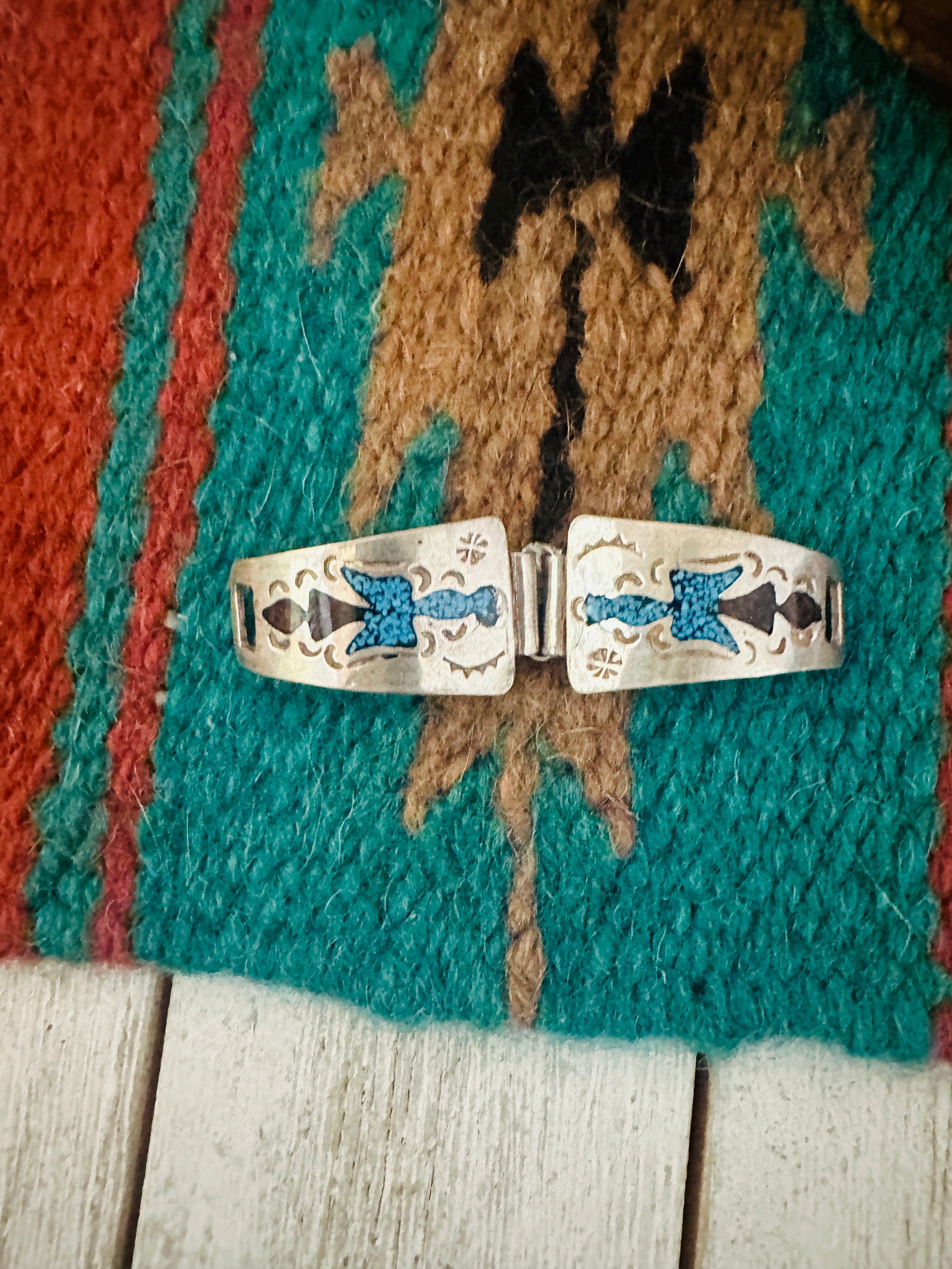 Old Pawn Vintage Navajo Turquoise, Coral & Sterling Silver Watch Ends