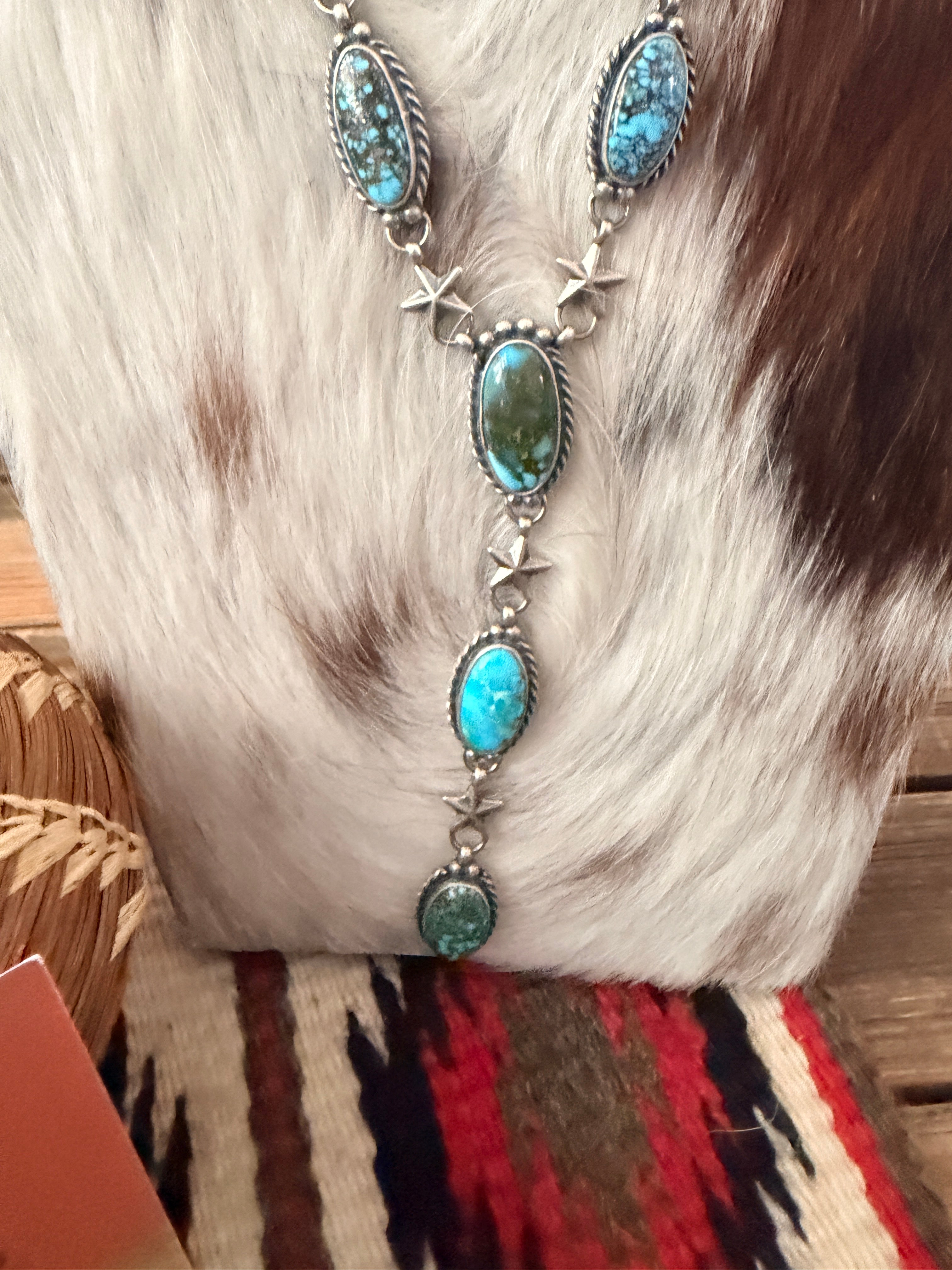 Handcrafted Turquoise & Sterling Silver Necklace and Earring Set by Larry Kaye
