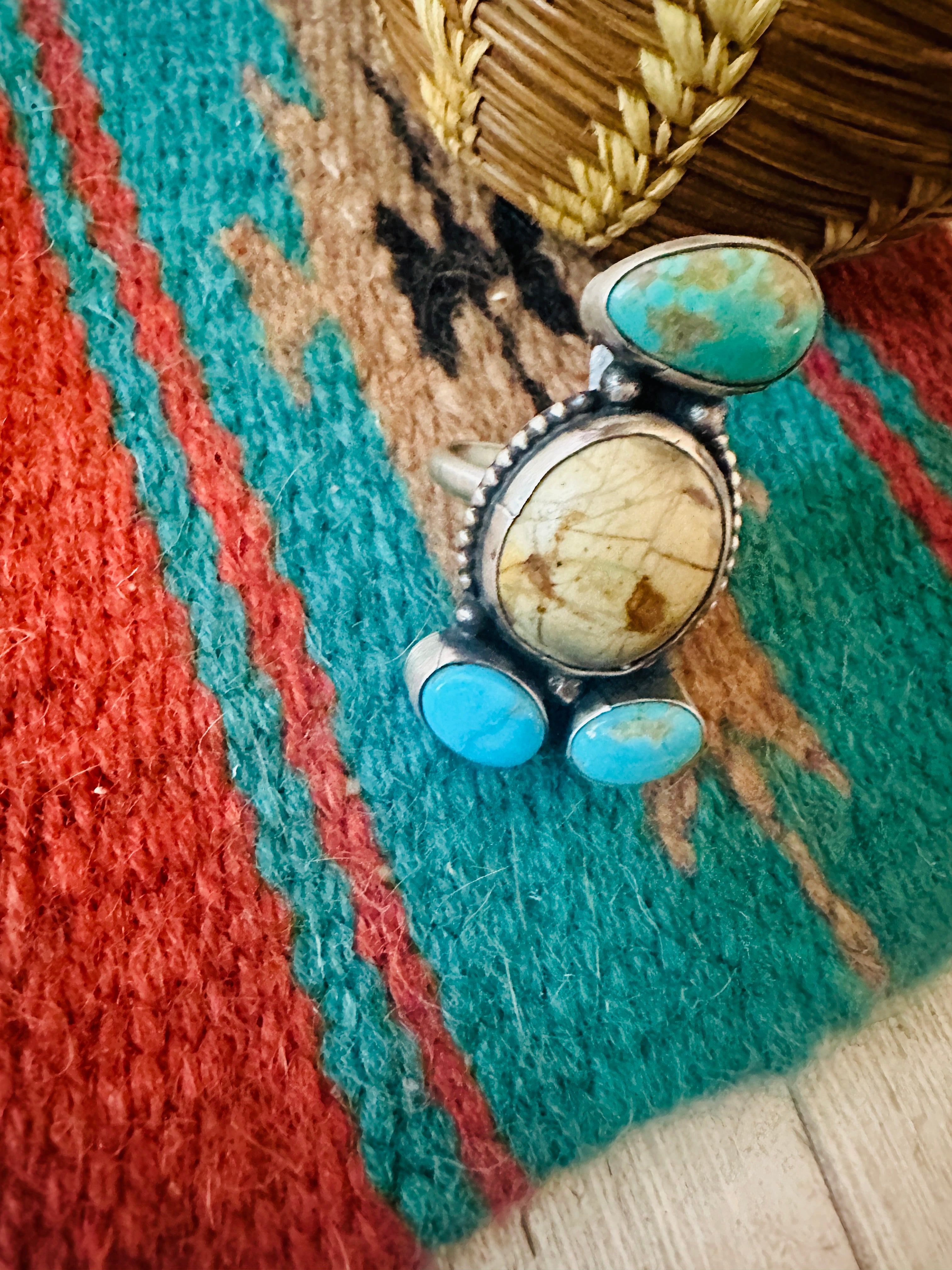 Navajo Ribbon Turquoise & Sterling Silver Adjustable Ring