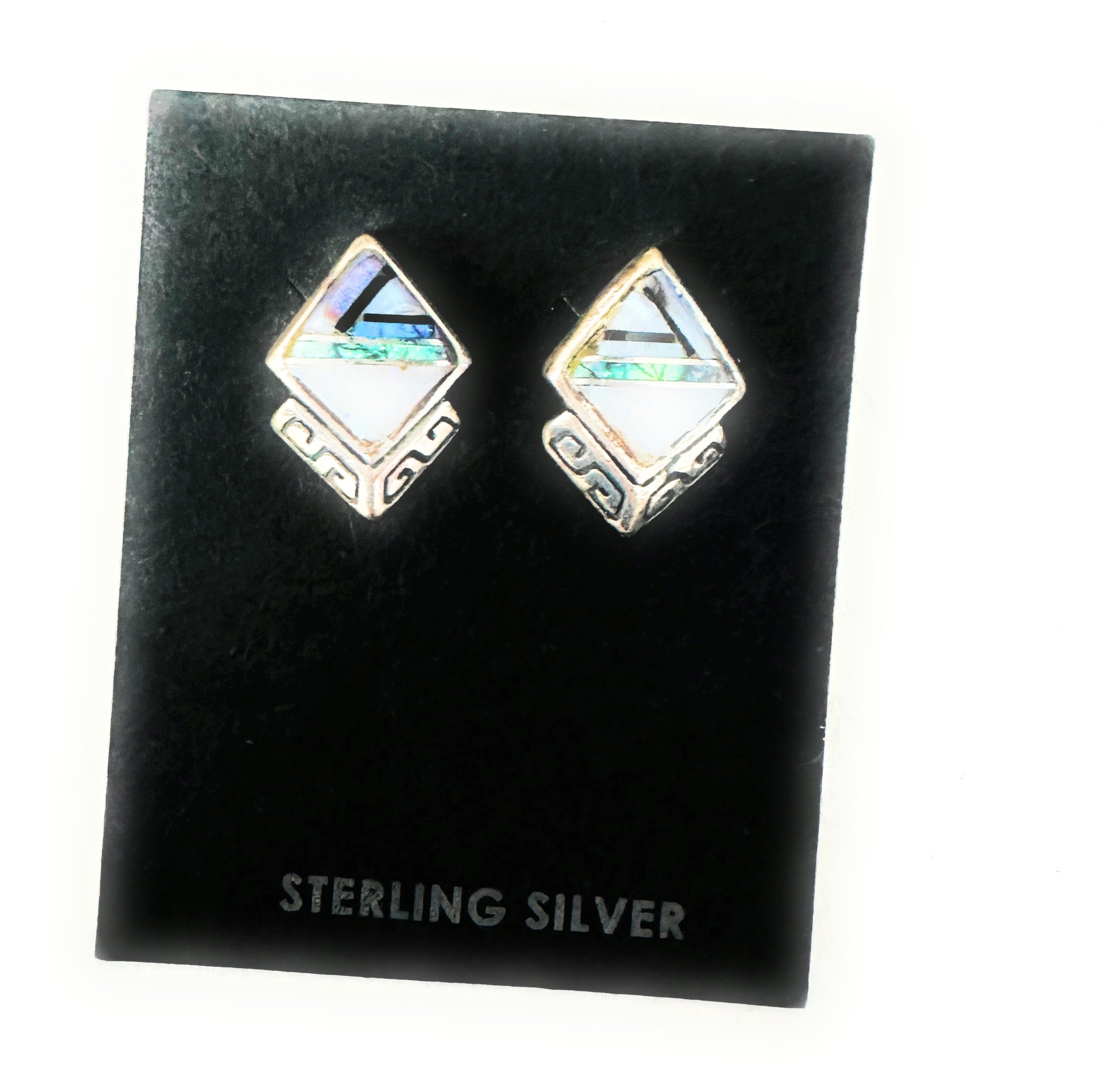 Navajo Opal & Sterling Silver Inlay Stud Earrings