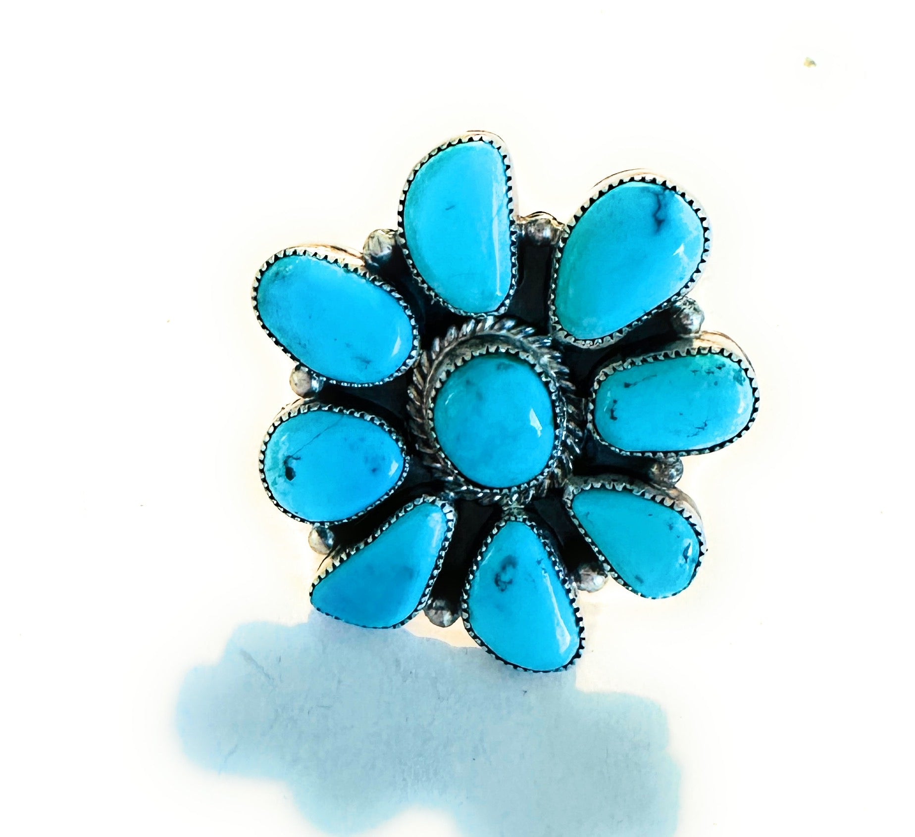 Navajo Turquoise & Sterling Silver Cluster Ring Size 10