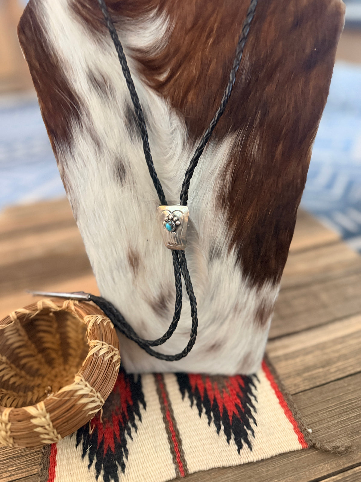 Handcrafted Vintage Old Pawn Sterling Silver & Turquoise Bolo Tie
