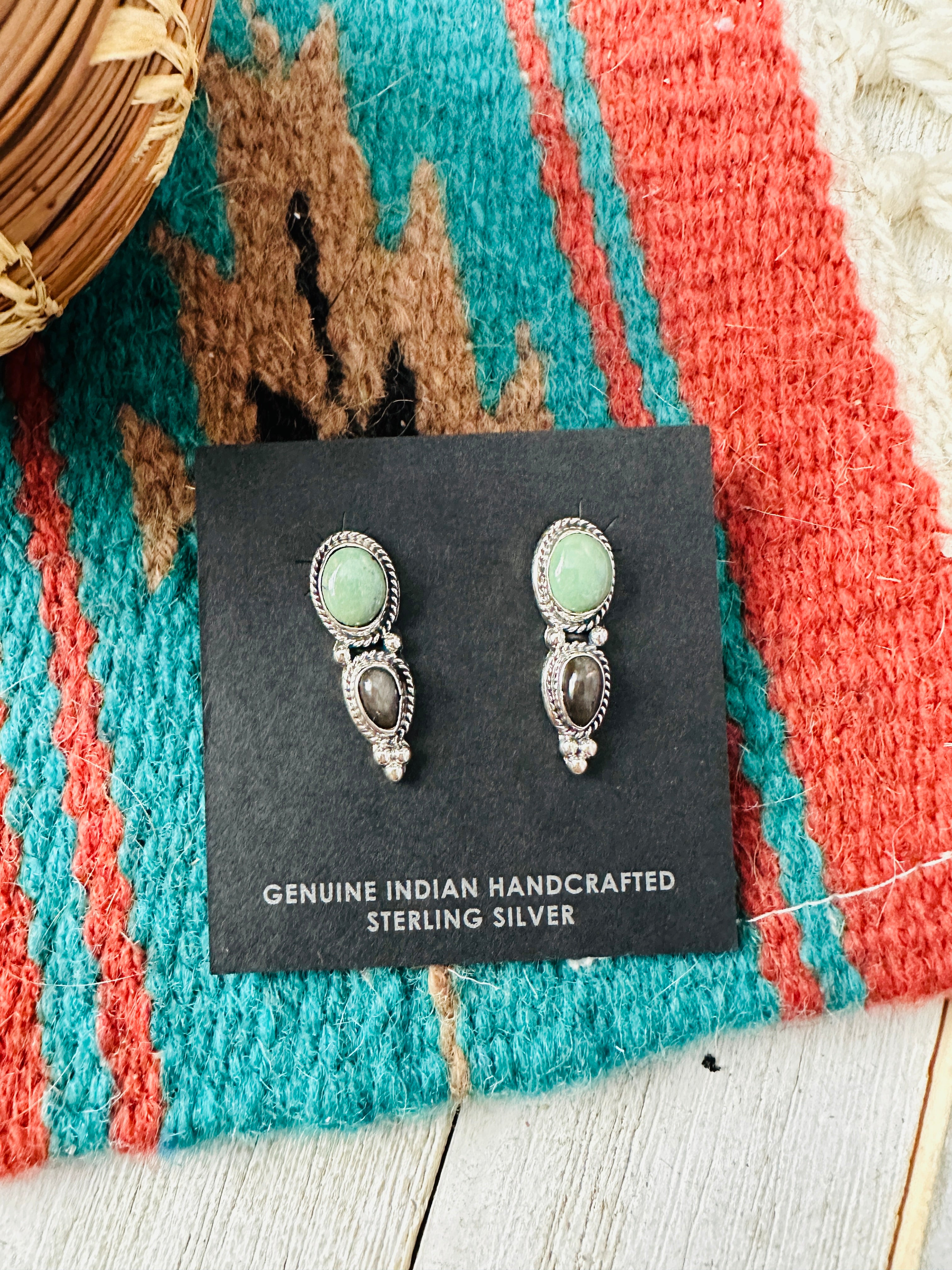 Navajo Sterling Silver, Turquoise & Hematite Post Earrings