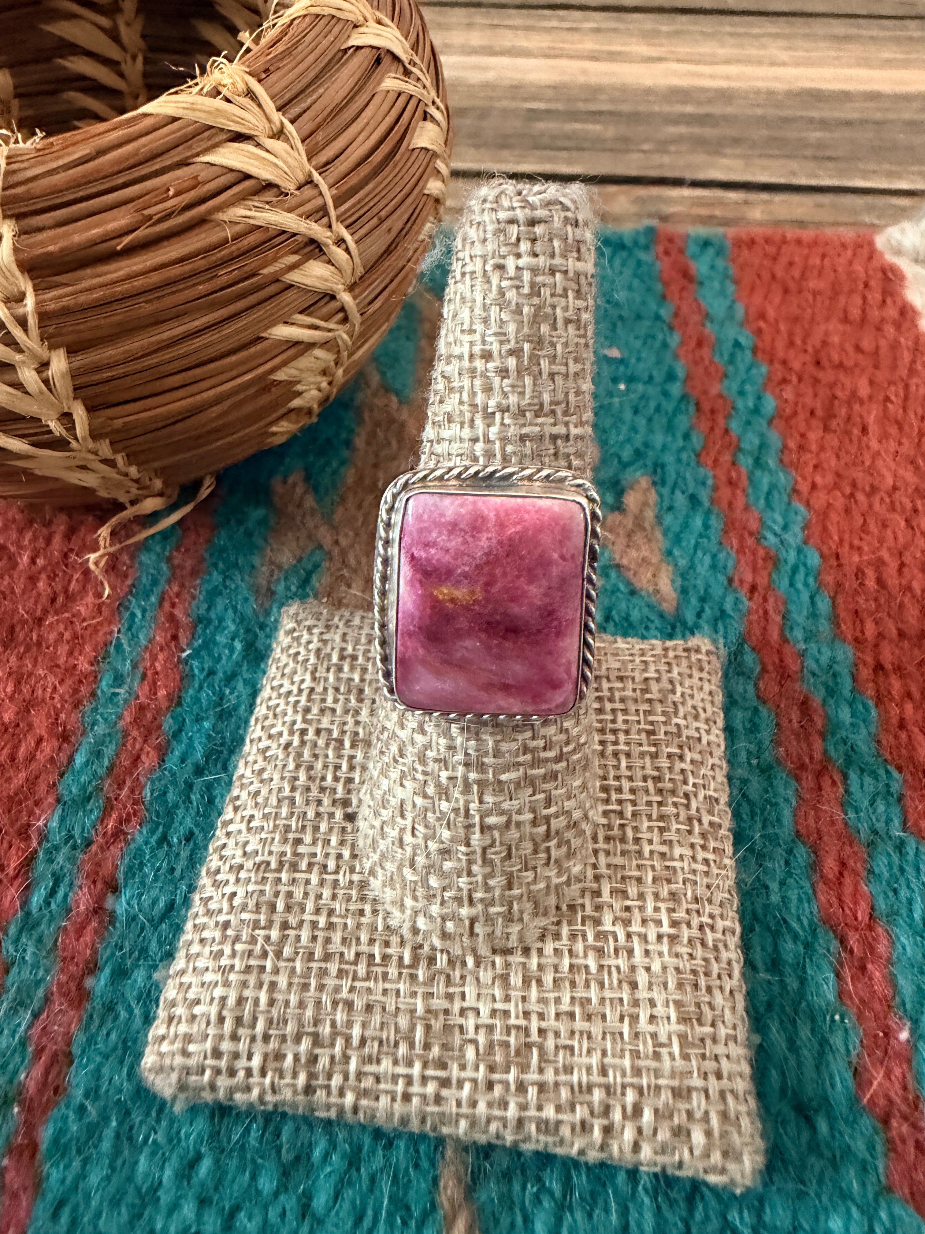 Handcrafted Purple Spiny & Sterling Silver Ring Size 8
