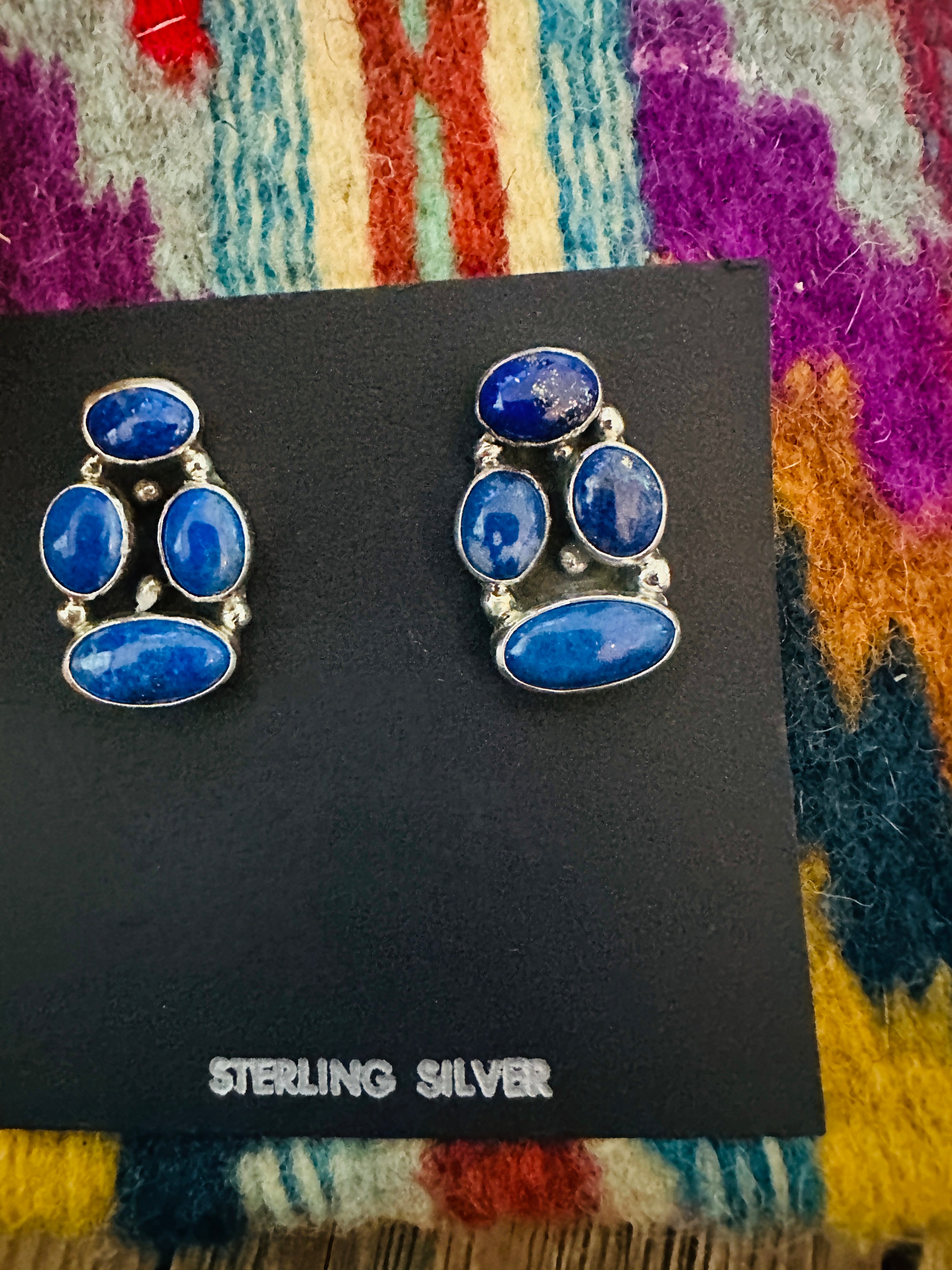 Handcrafted Lapis & Sterling Silver Cluster Post Earrings