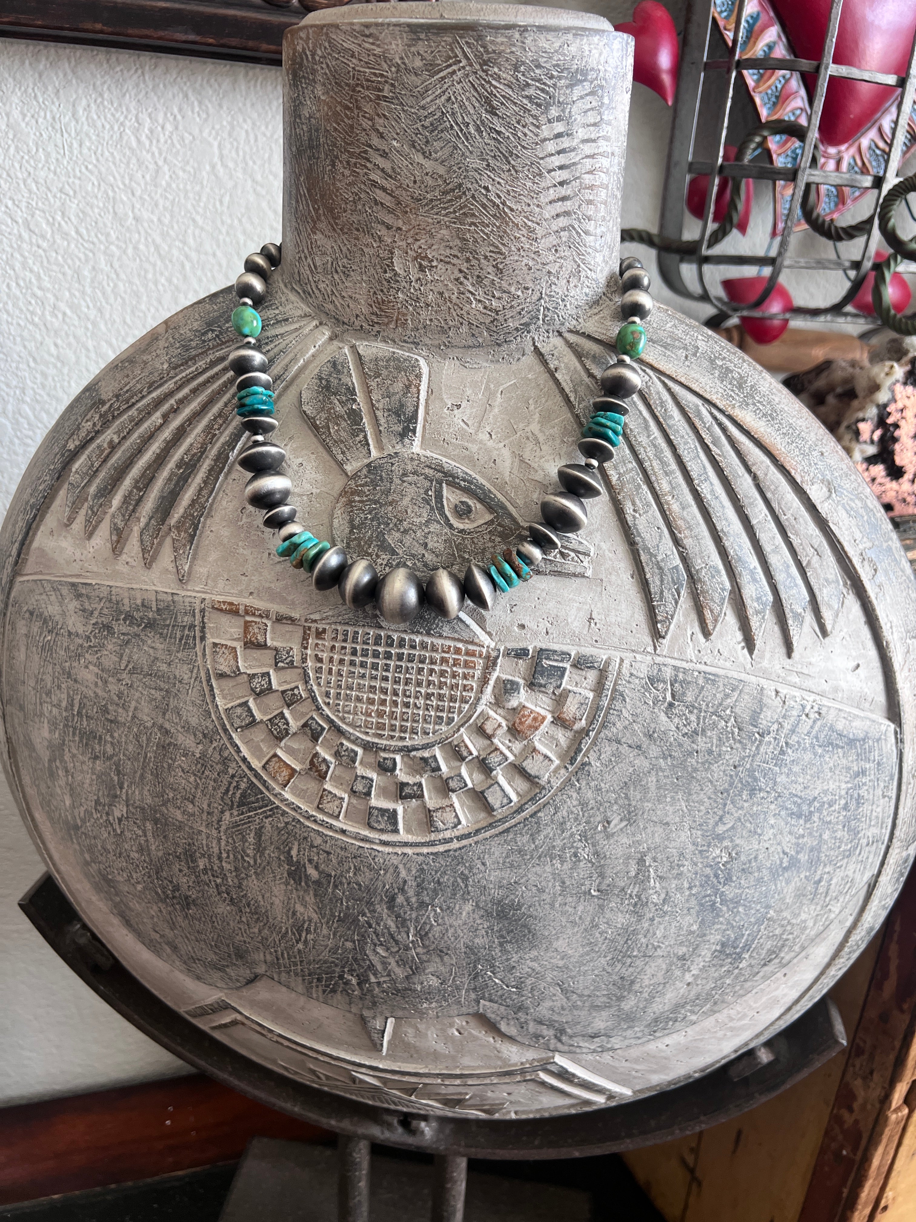 Rose Martin Sterling Silver & Turquoise Single Strand Beaded Necklace, 16 + 1-1/2 inches