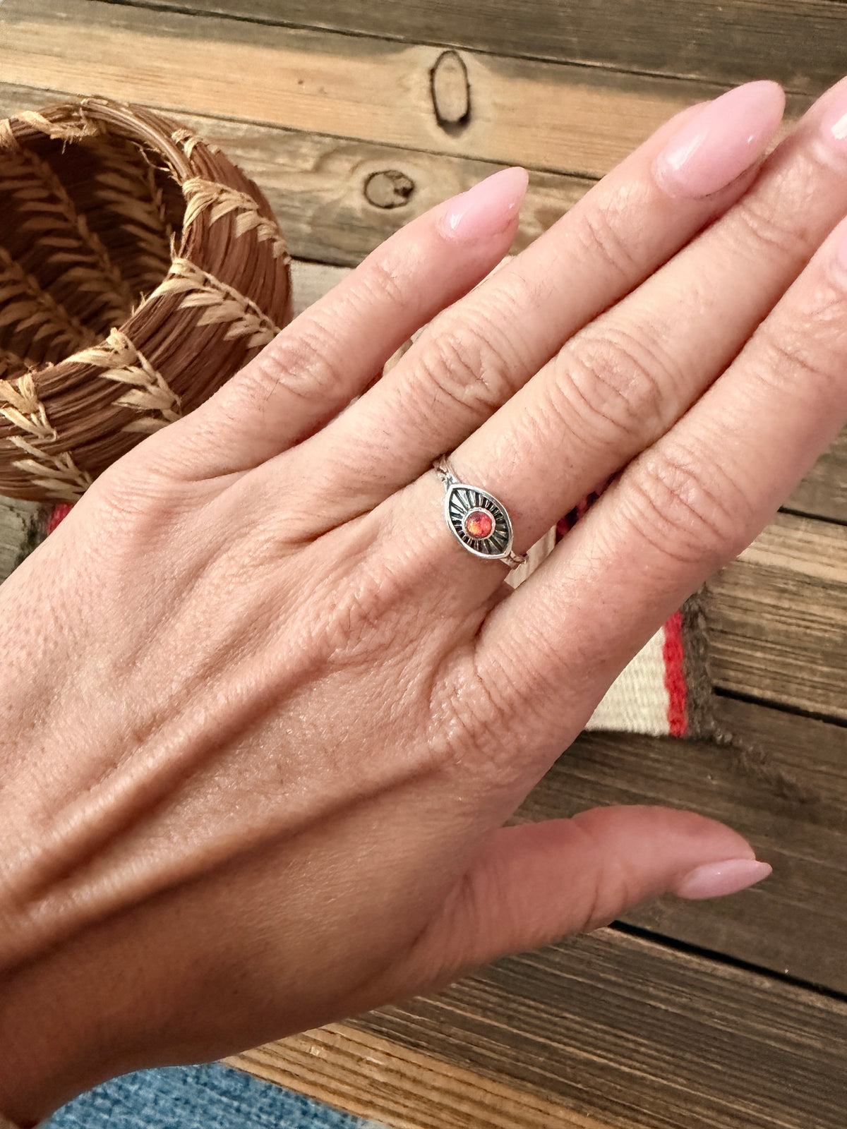 Handmade Sterling Silver & Pink Mojave Adjustable Ring