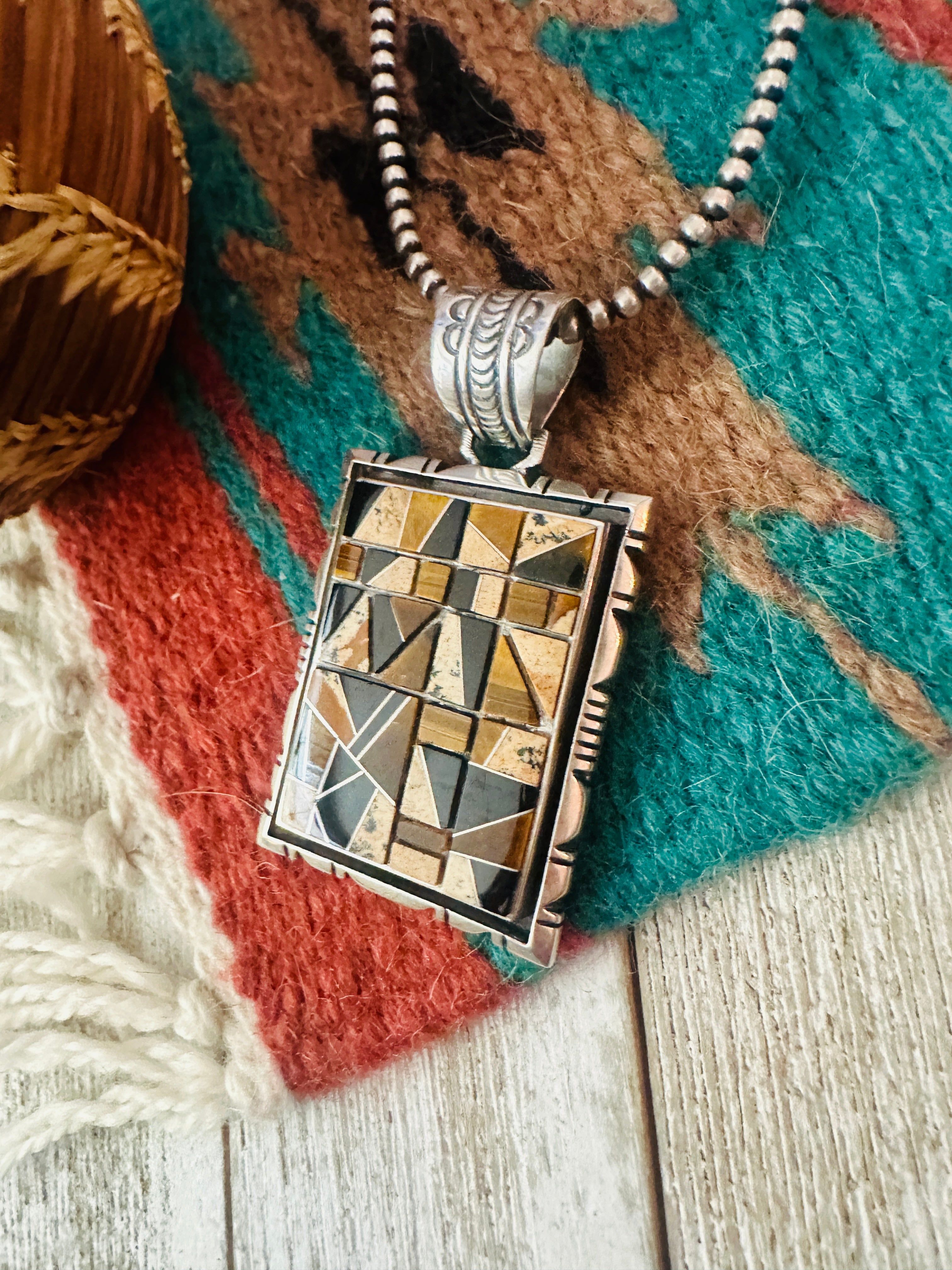 Handcrafted Sterling Silver and Multi Stone Inlay Pendant