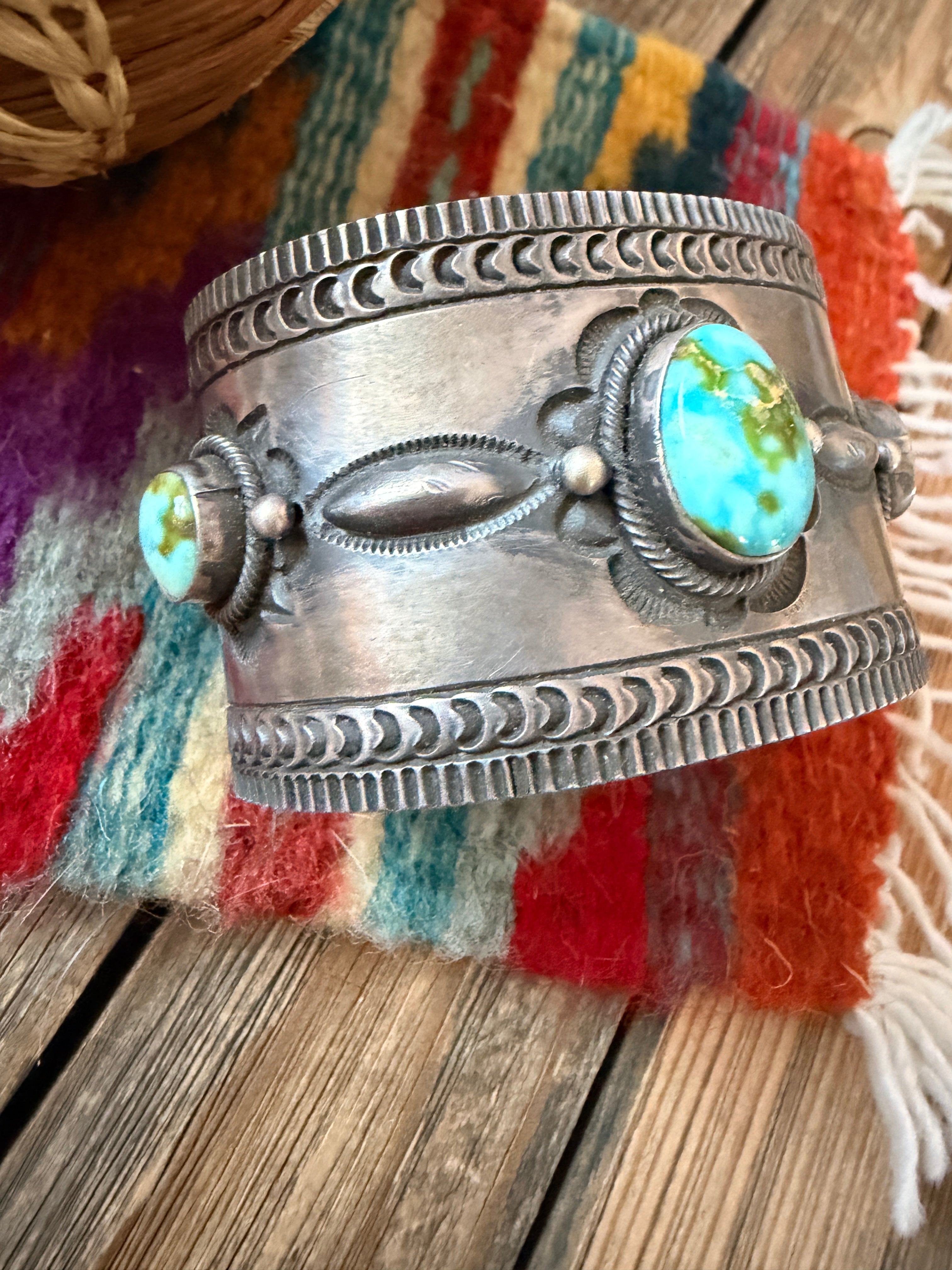 Handcrafted Sonoran Mountain Turquoise & Sterling Silver Cuff Bracelet By Aaron Toadlena