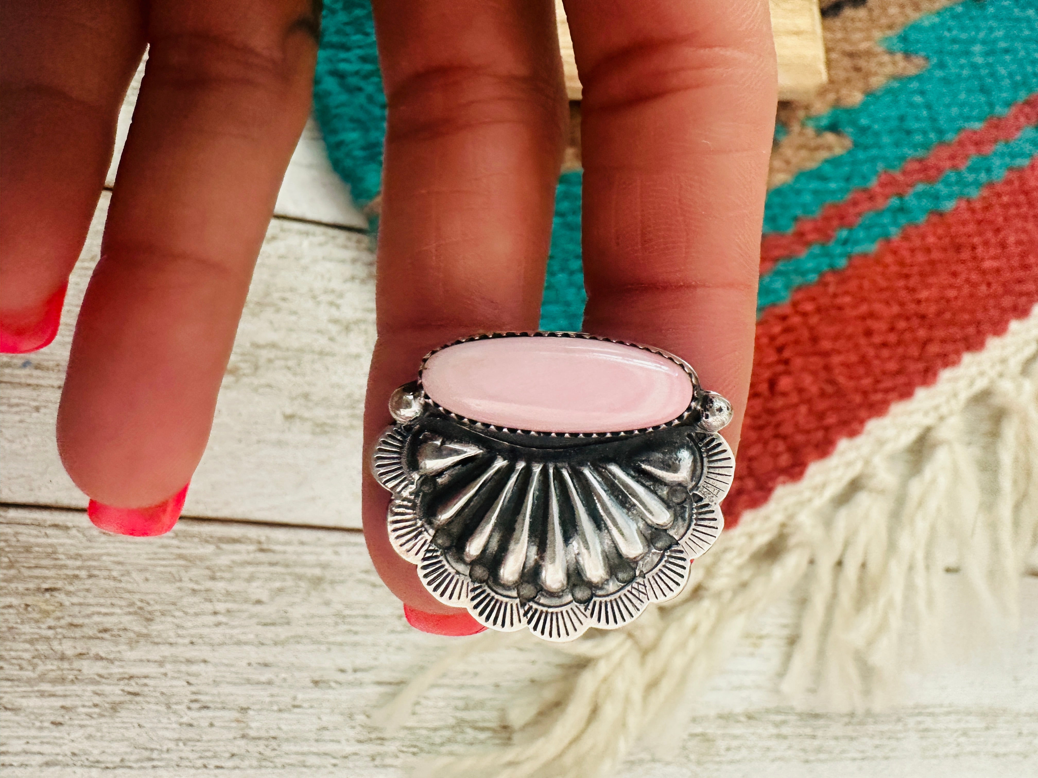 Navajo Sterling Silver and Queen Pink Concho Ring