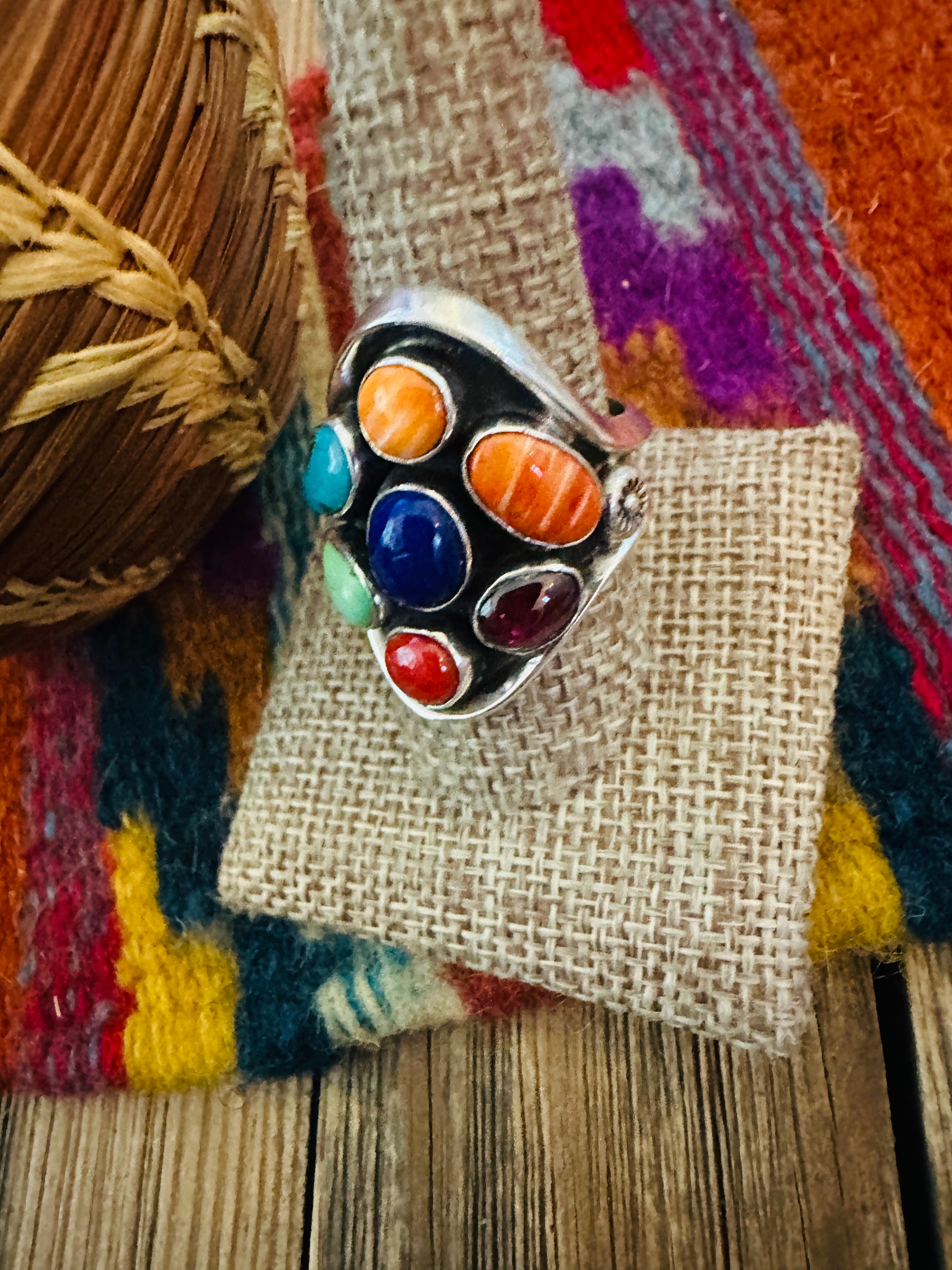 Handcrafted Multi Stone & Sterling Silver Ring Size 10 by Emer Thompson