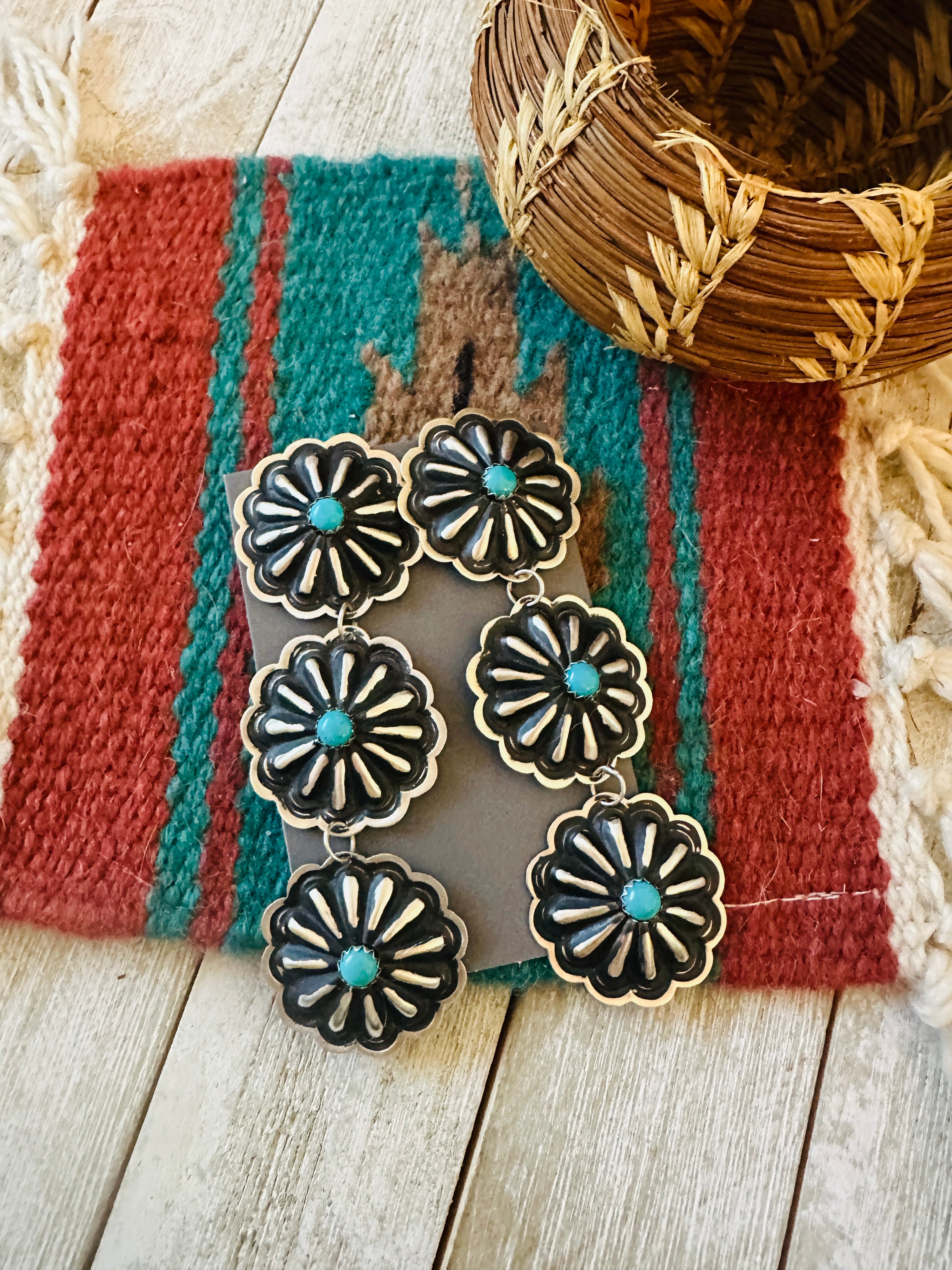 Handcrafted Turquoise & Sterling Silver Concho Dangle Earrings