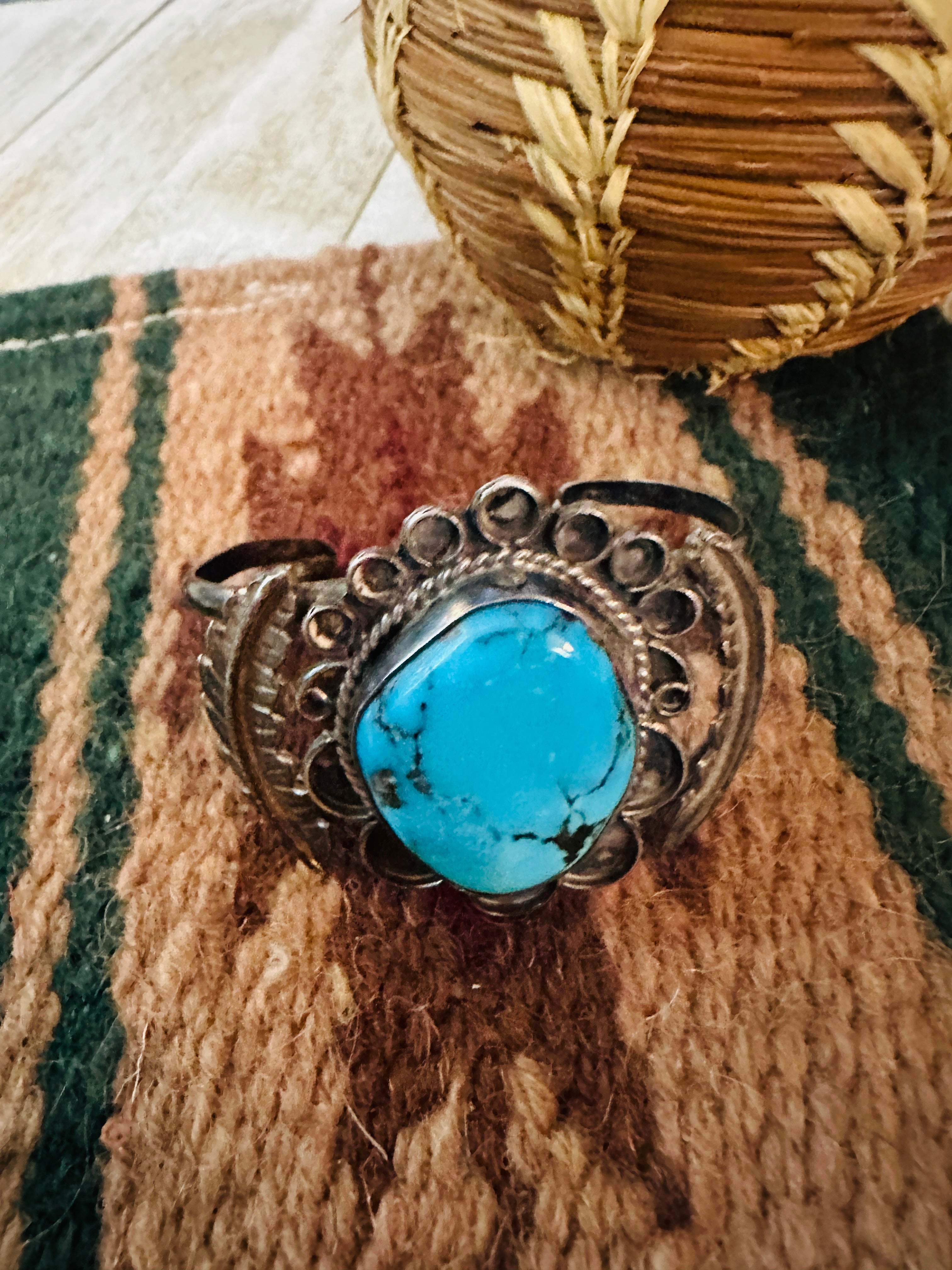 Handcrafted Old Pawn Turquoise & Sterling Silver Cuff Bracelet