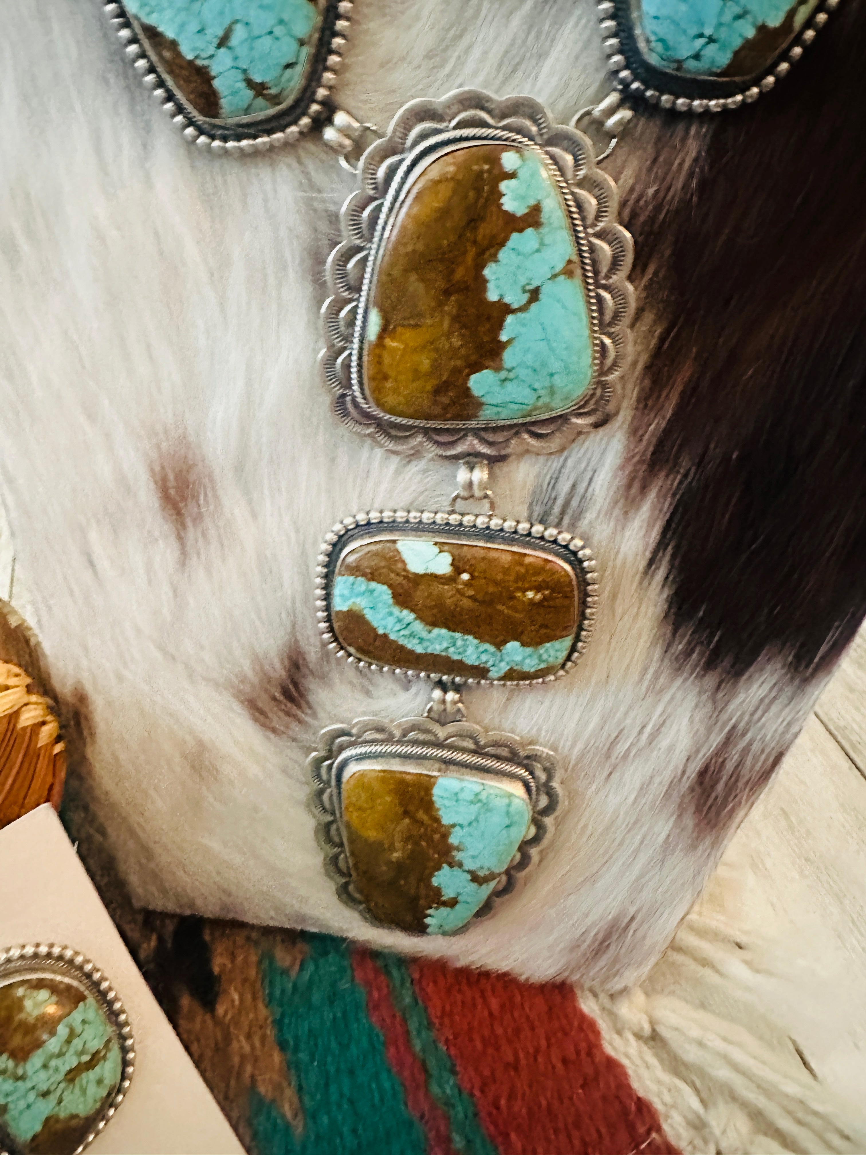 Handcrafted Number 8 Turquoise & Sterling Silver Necklace and Earring Set by Darrin Livingston