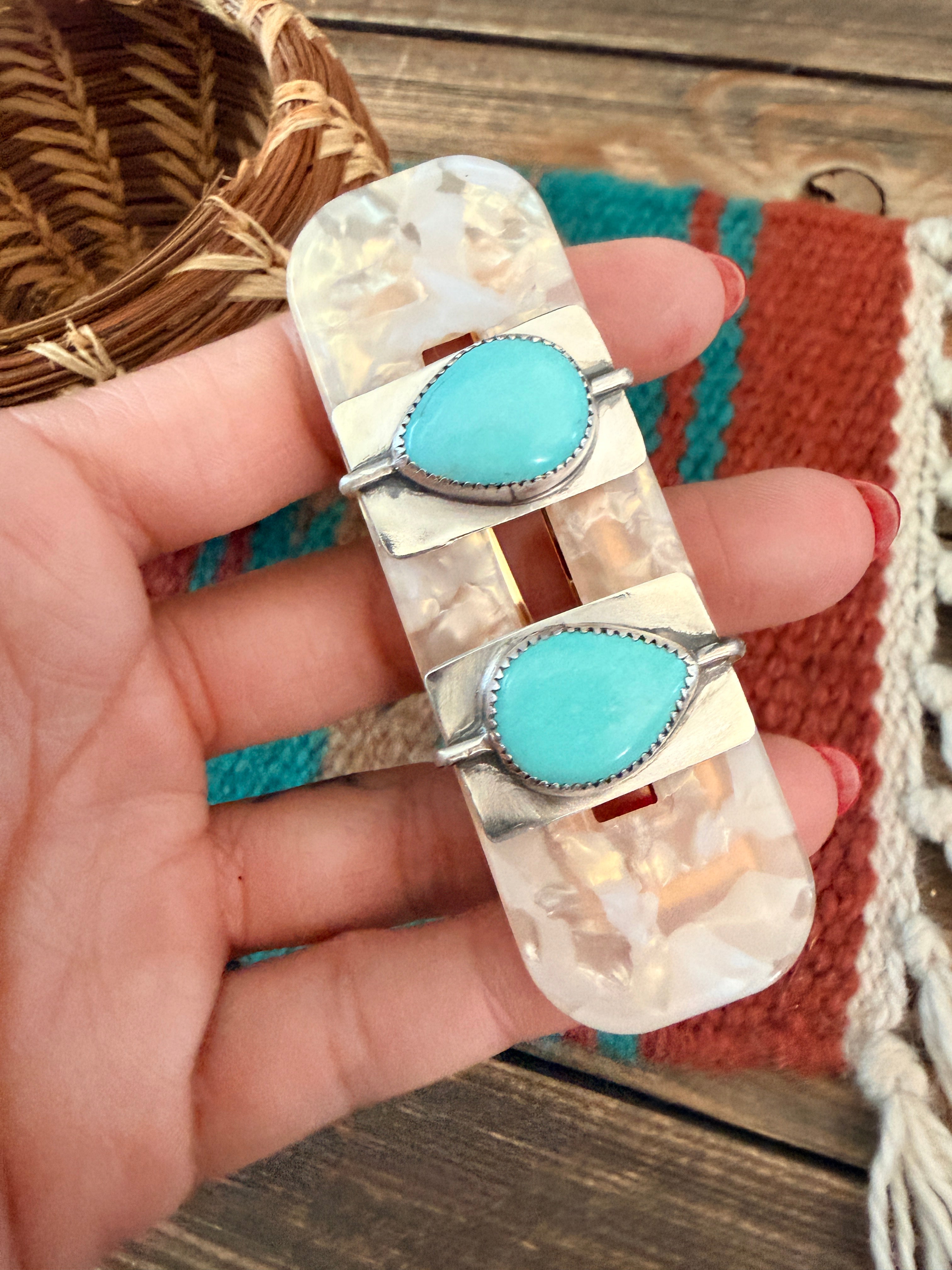 Handmade Sterling Silver & Turquoise Hair Barrette
