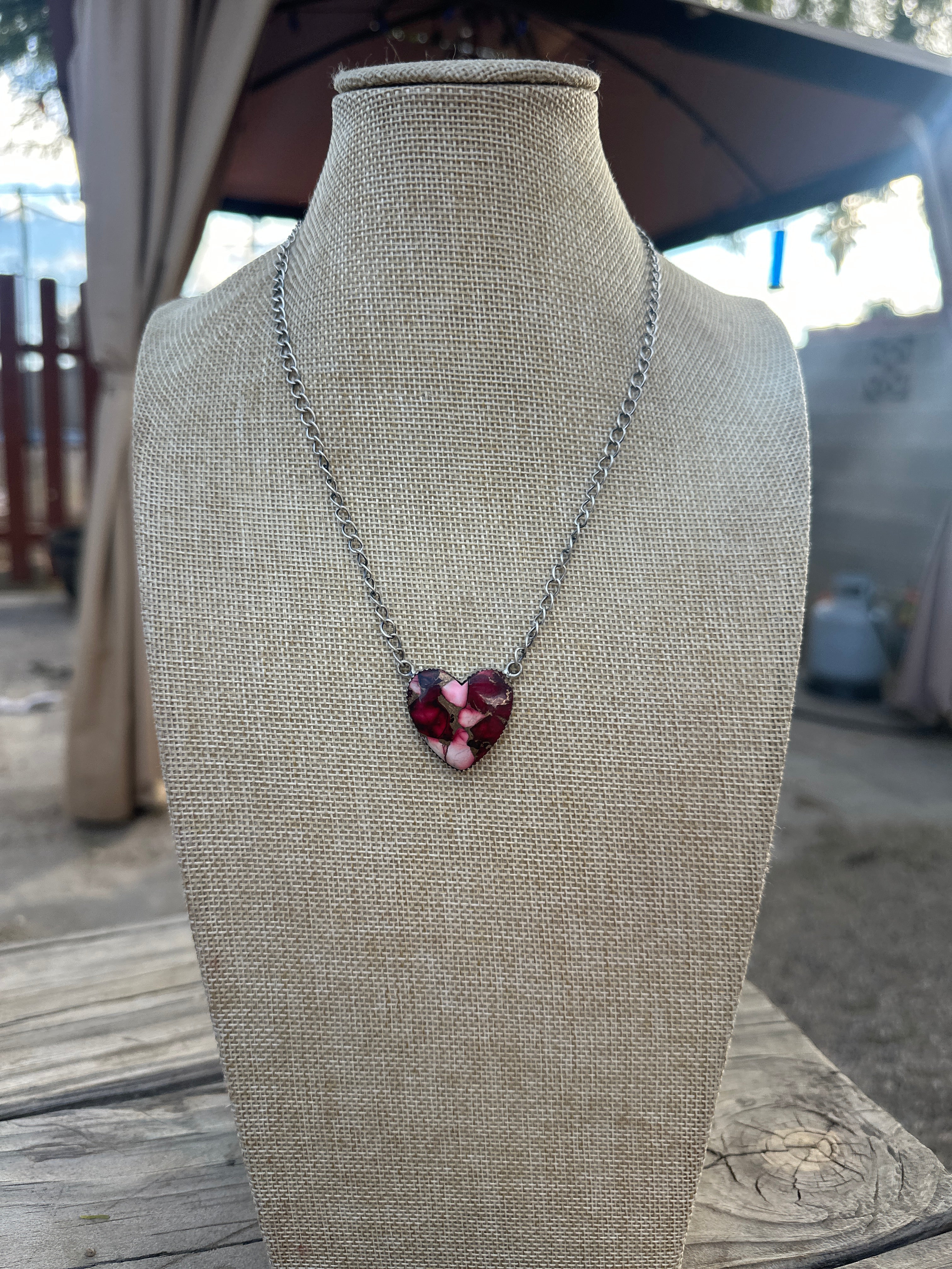 Beautiful Handmade Sterling Silver Single Stone Dahlia Rose Heart Necklace