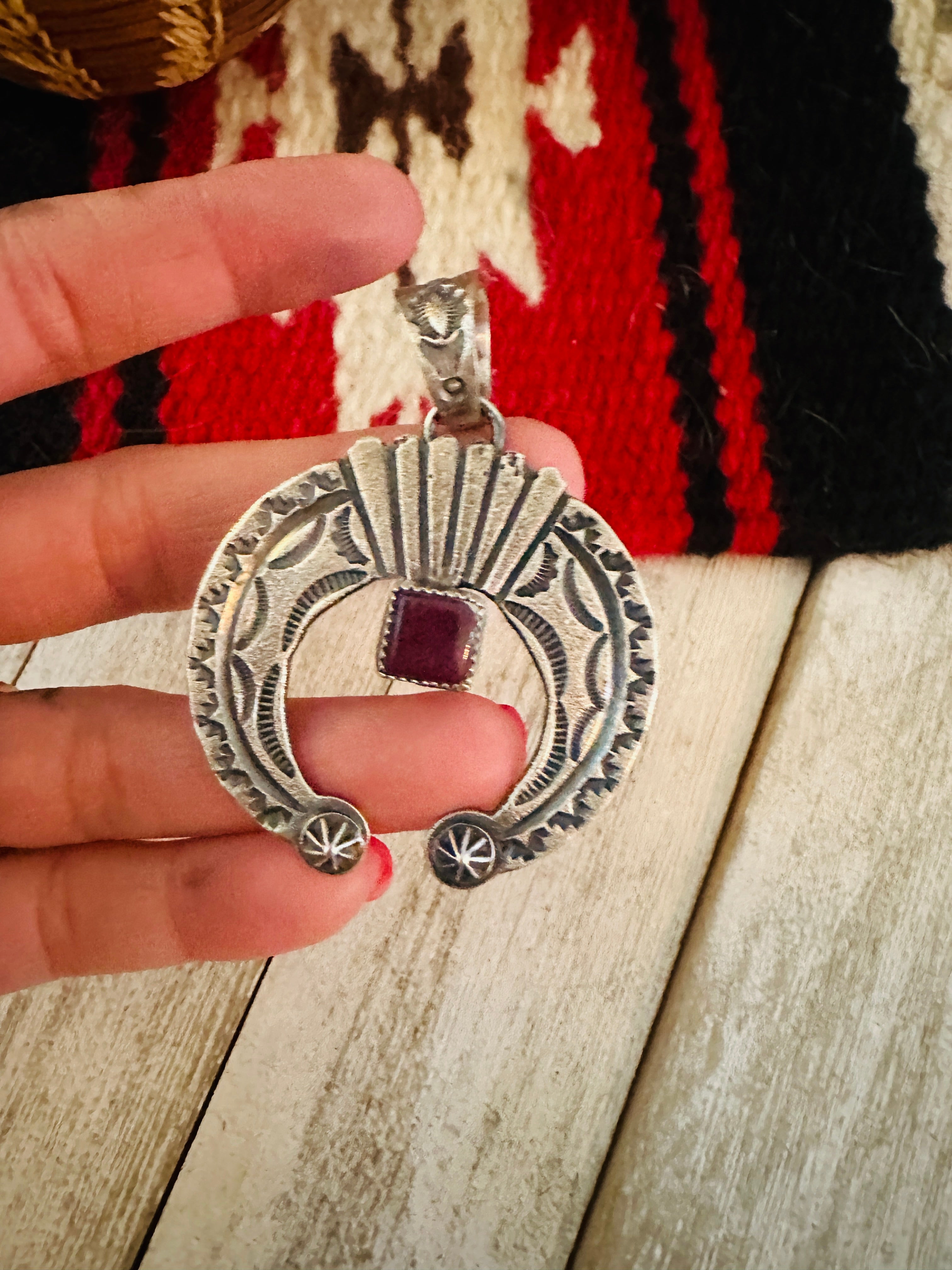 Navajo Sterling Silver & Purple Spiny Naja Pendant by Kevin Billah