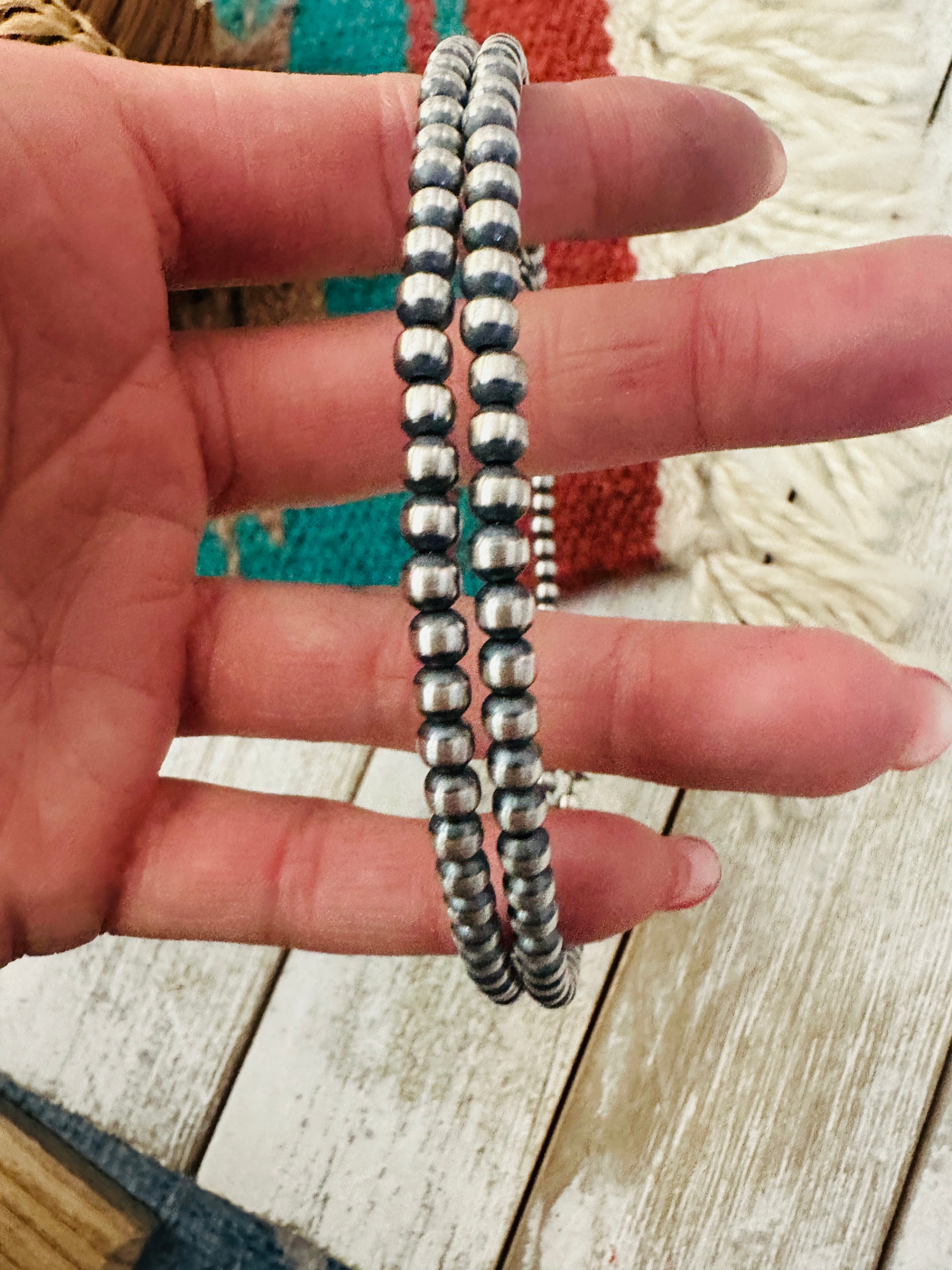 Navajo Sterling Silver Beaded Wrap Choker Necklace