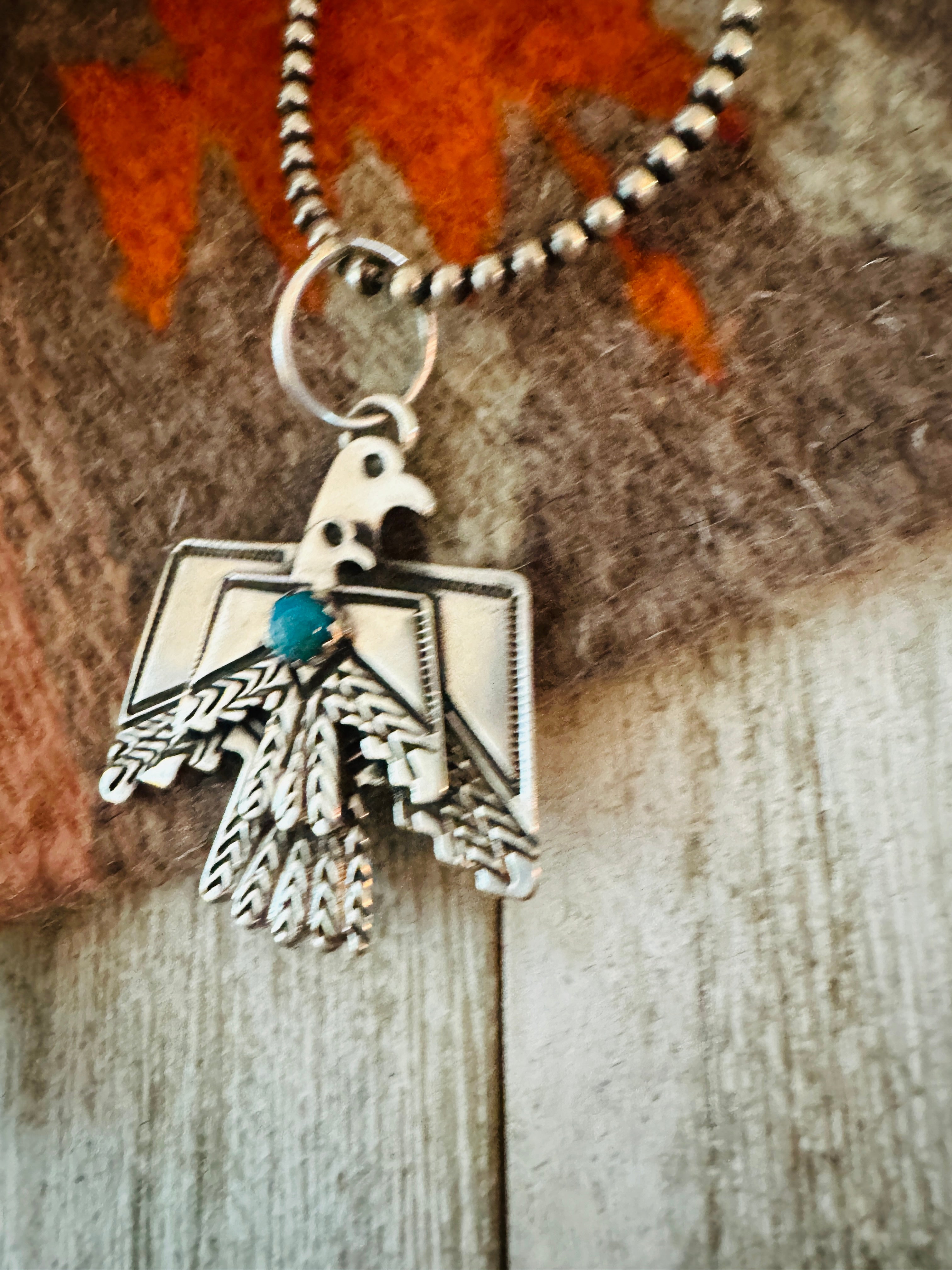 Handcrafted Sterling Silver & Turquoise Thunderbird Pendant