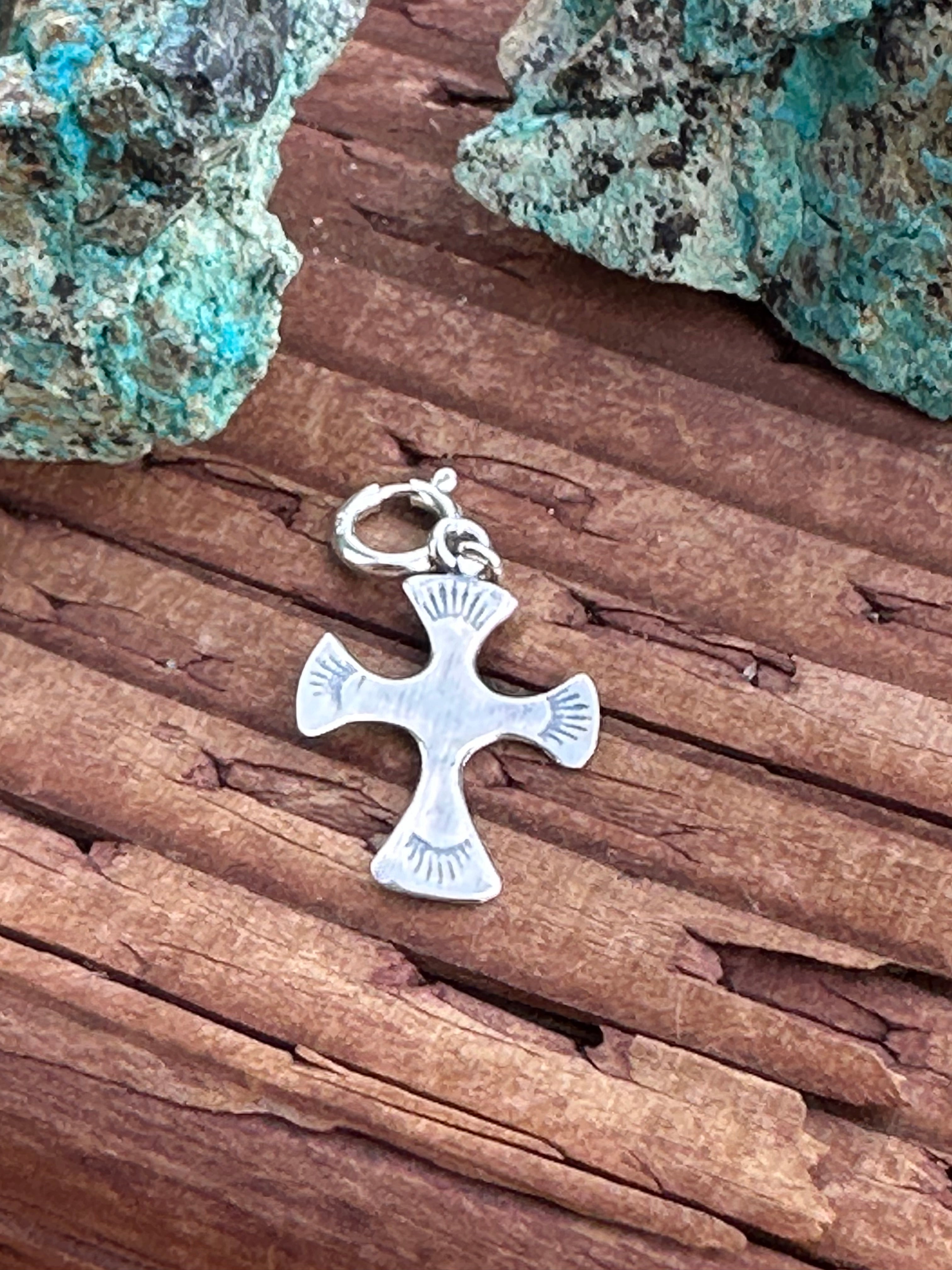 Navajo Crafted Sterling Silver Hand Stamped Cross Charm