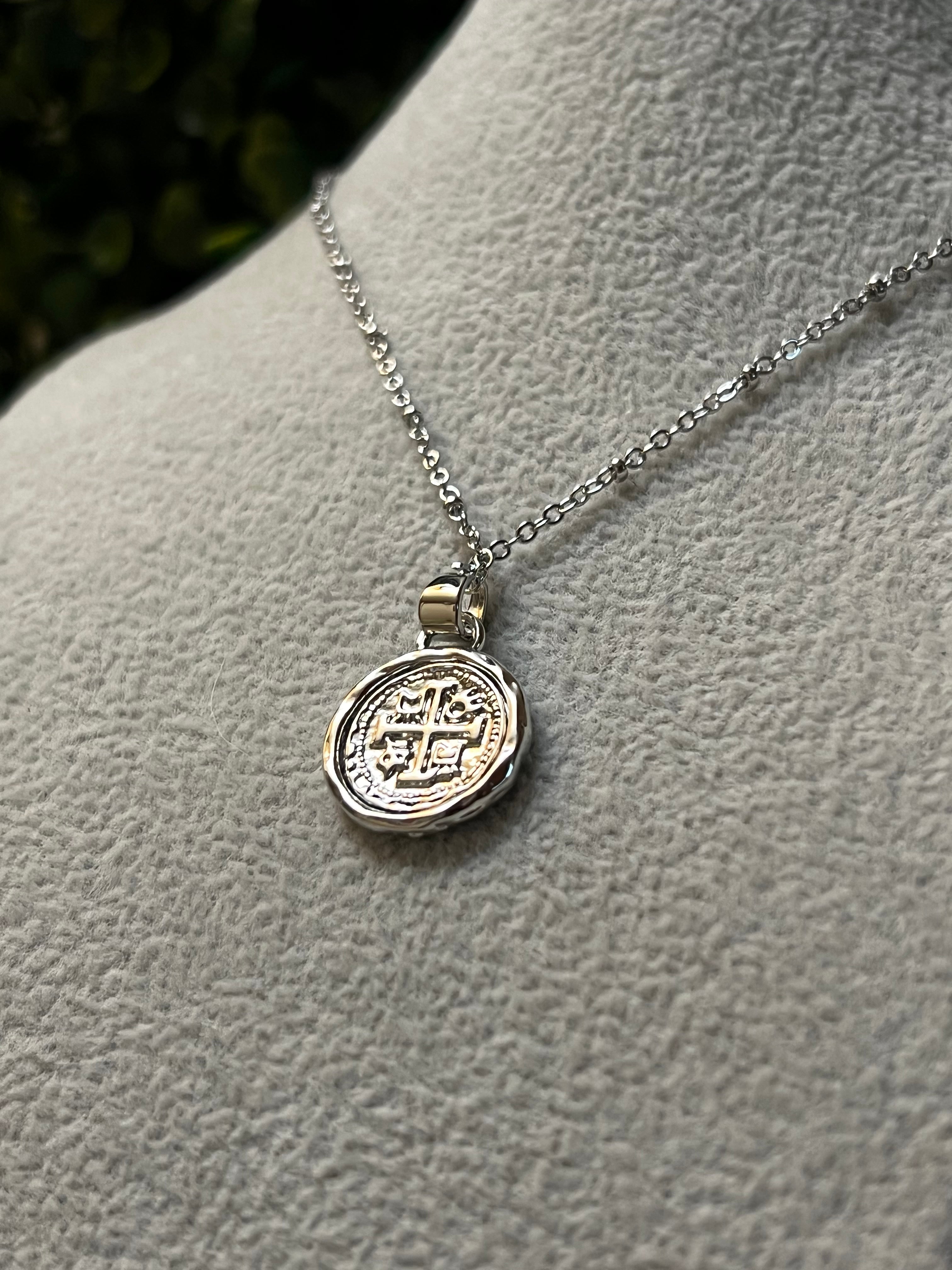 Silver Plated Dainty Coin Cross Chain Necklace