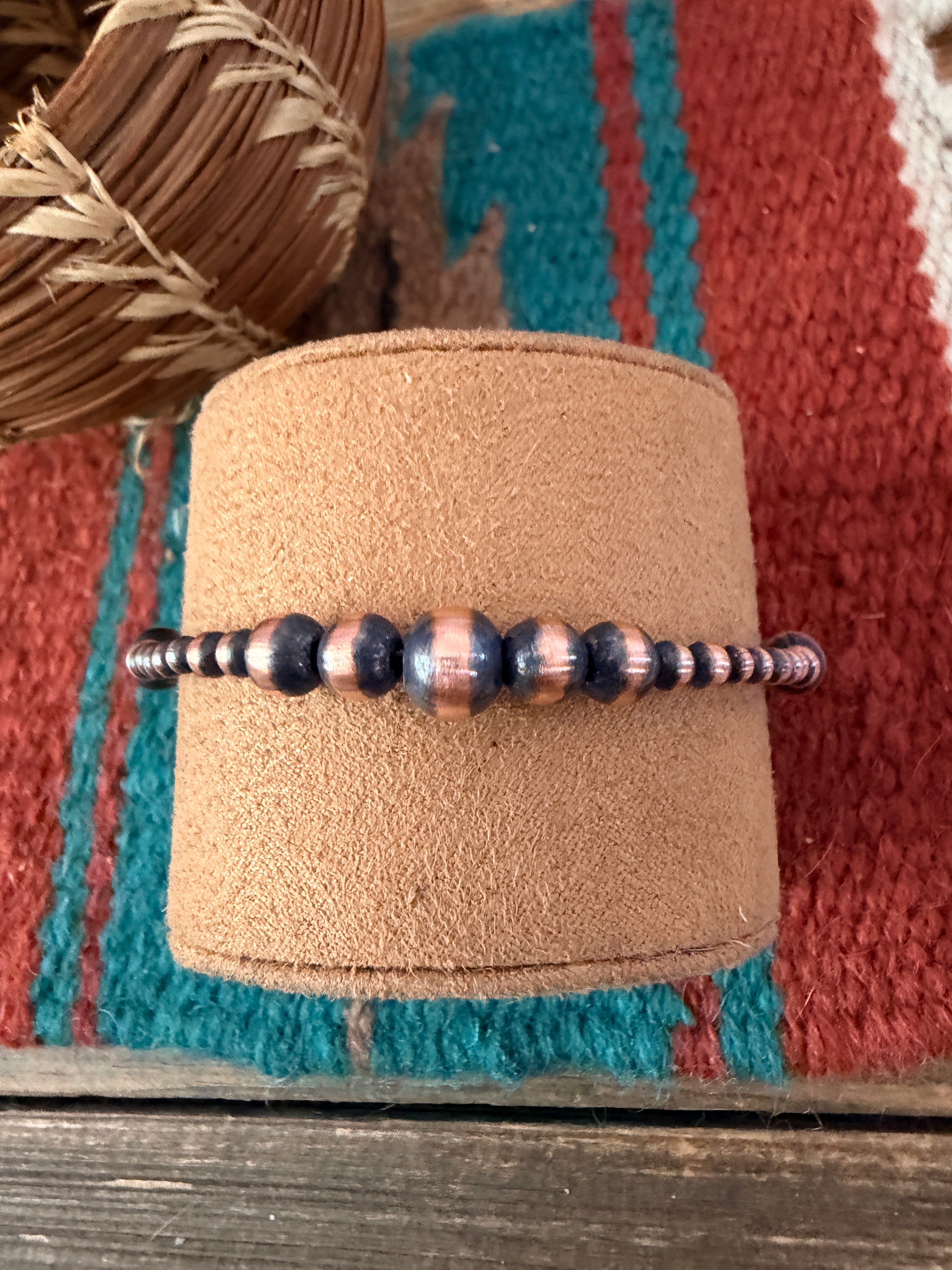 Handcrafted Copper Beaded Bracelet 7.5”