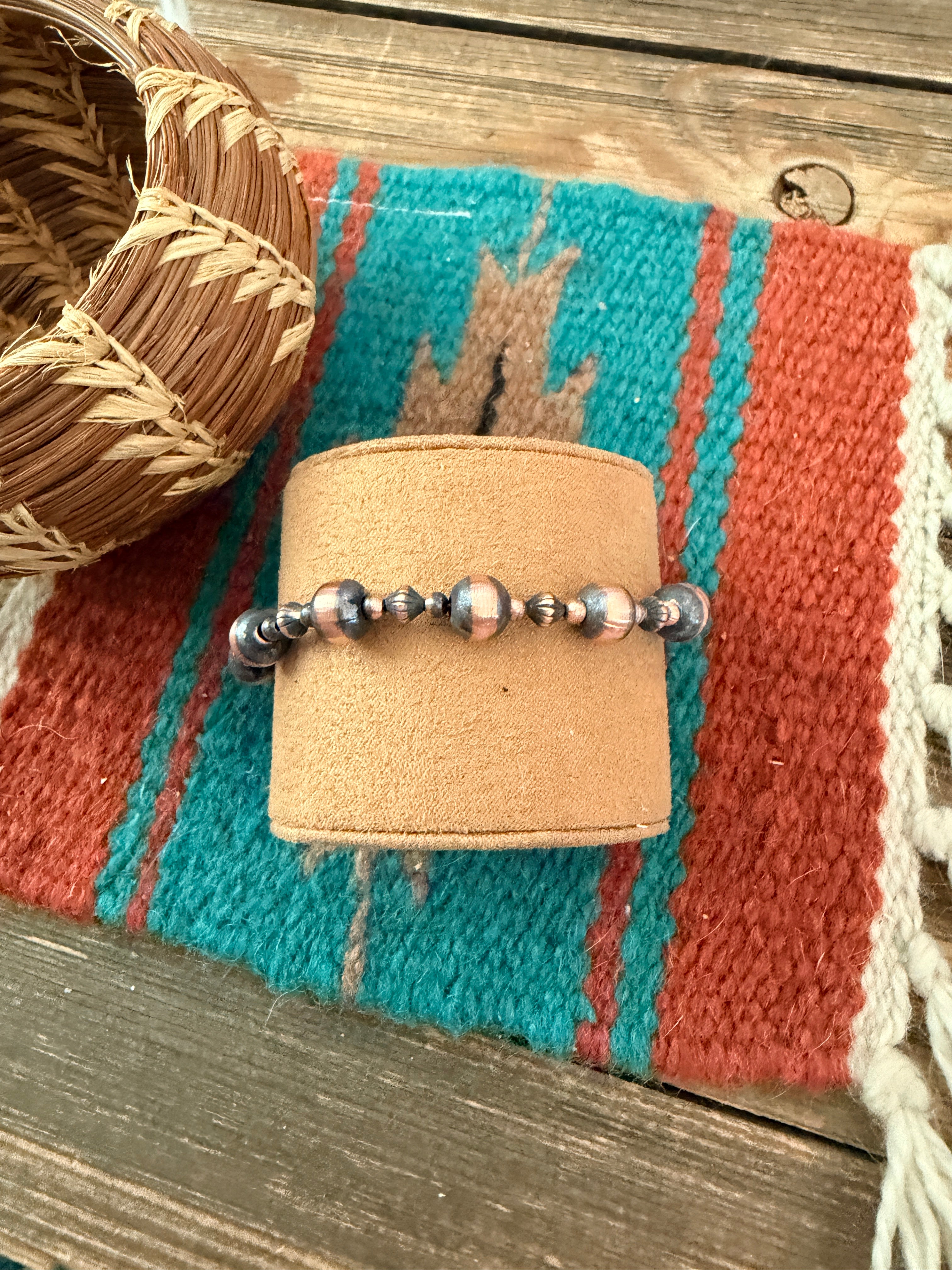 Handcrafted Copper Beaded Bracelet 7.5”