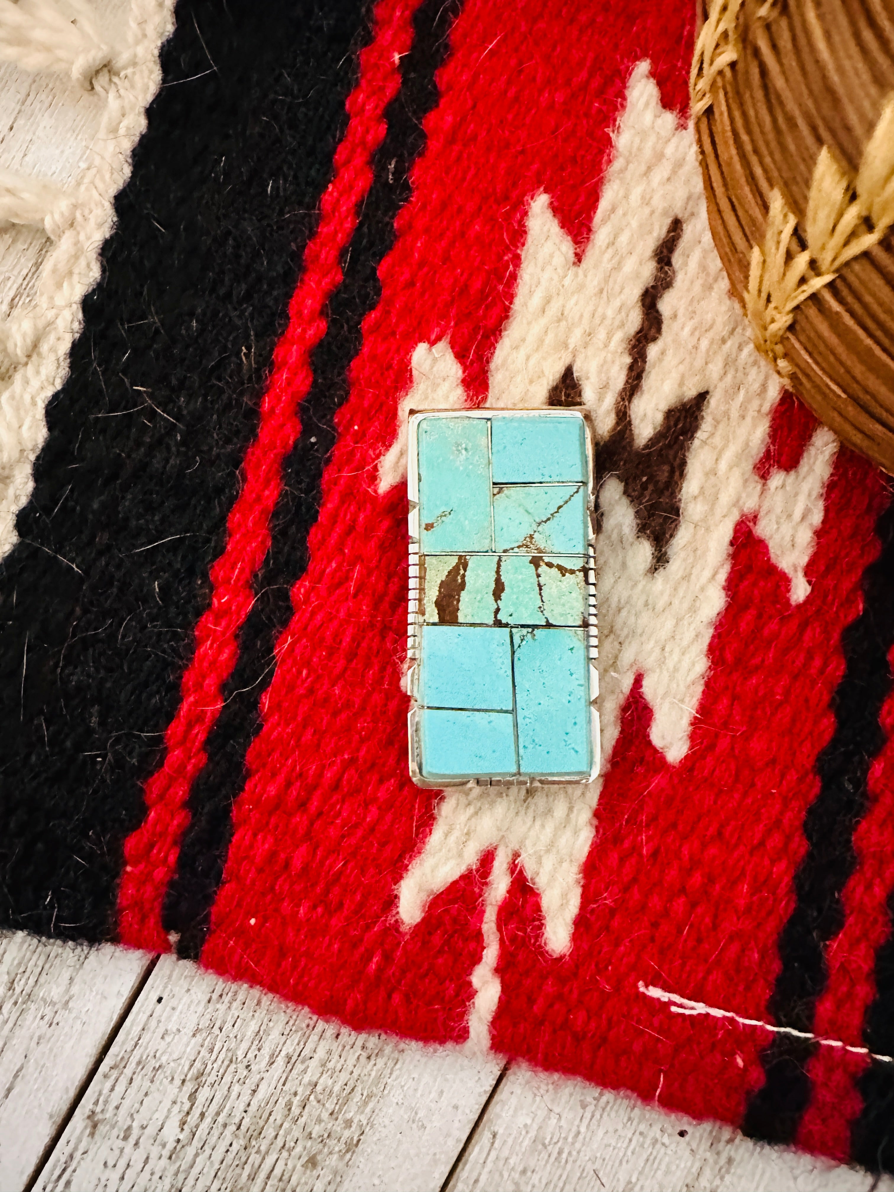 Navajo Turquoise & Sterling Silver Inlay Money Clip