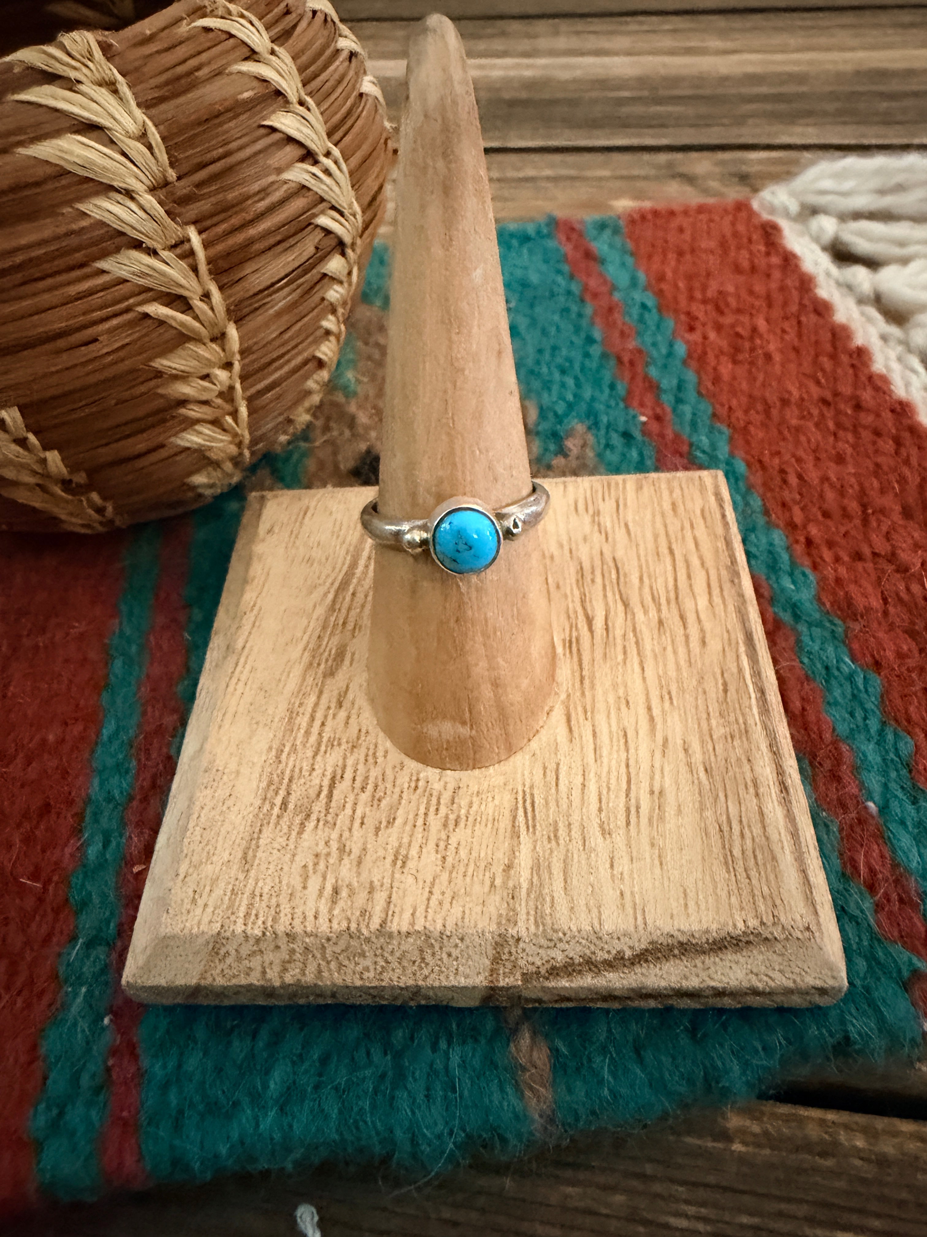 Handcrafted Turquoise & Sterling Silver Band Ring Size 7