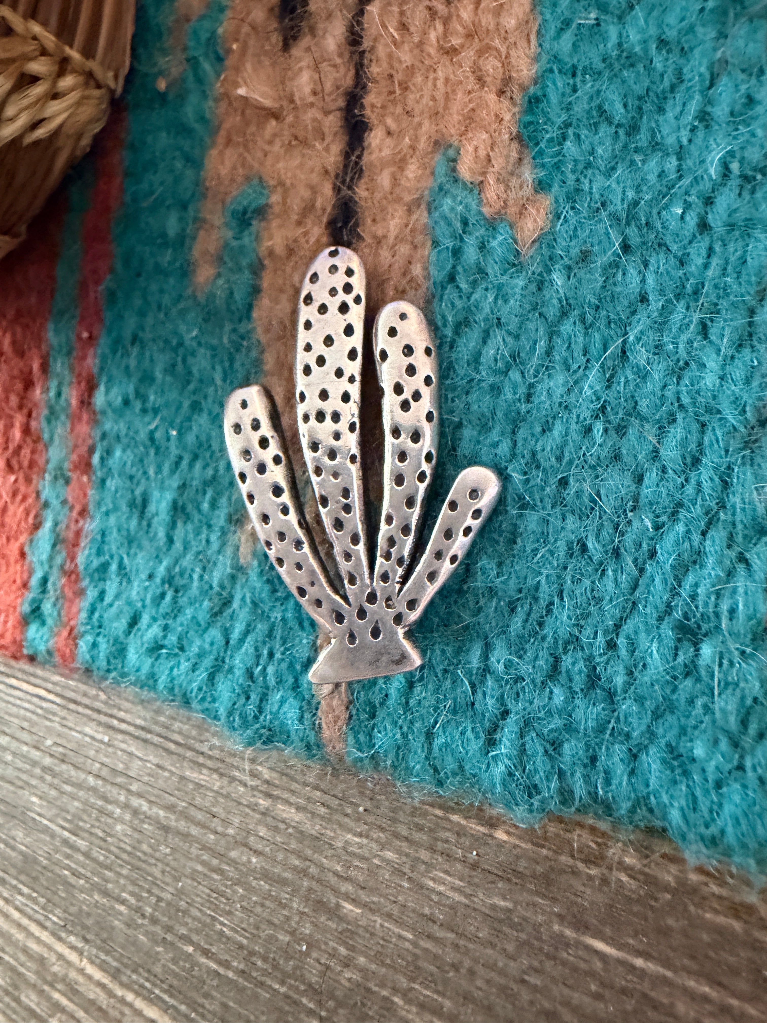 Old Pawn Handcrafted Sterling Silver Cactus Brooch