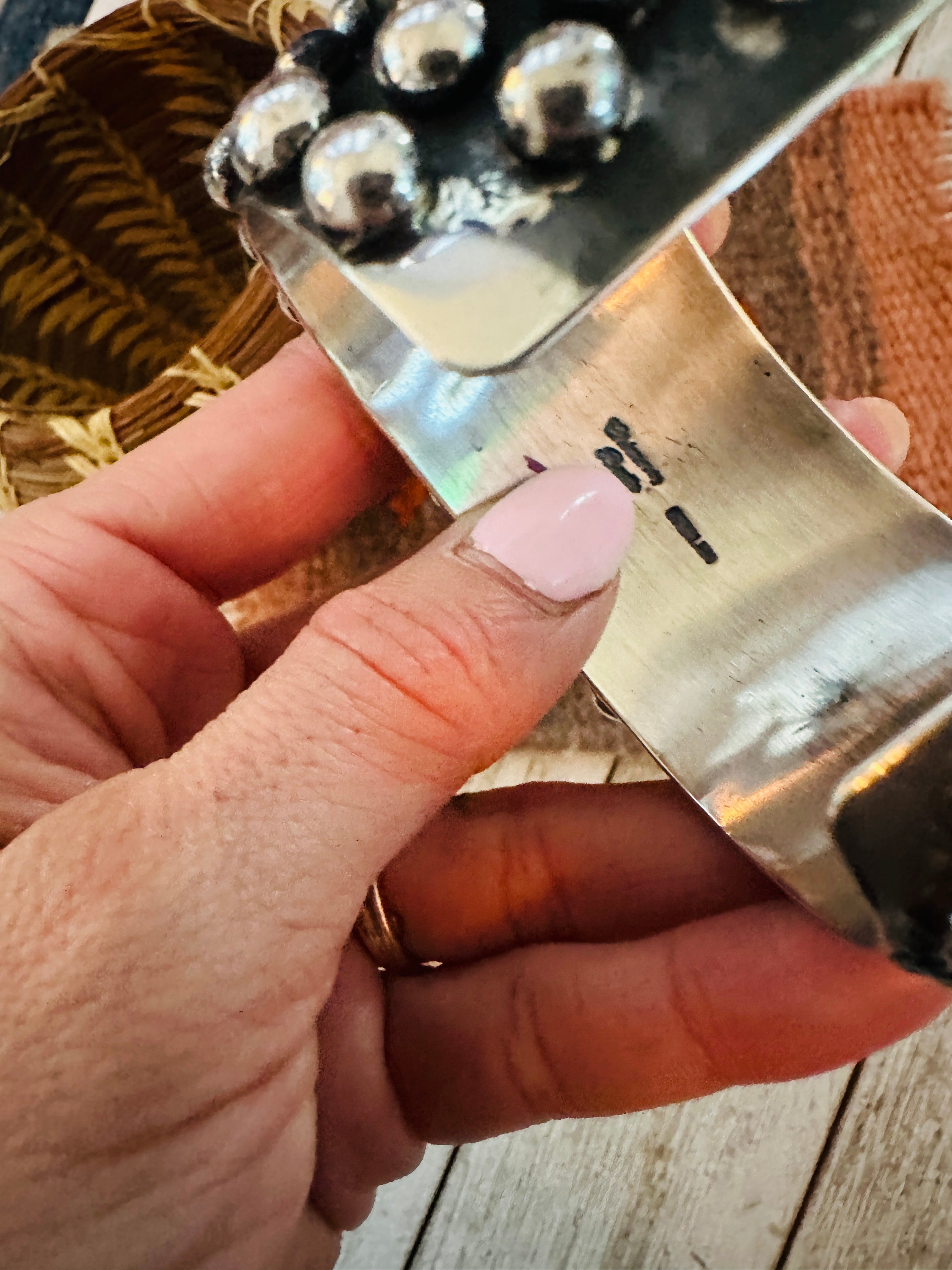 Handcrafted Queen Pink & Sterling Silver Cross Cuff Bracelet By Chimney Butte