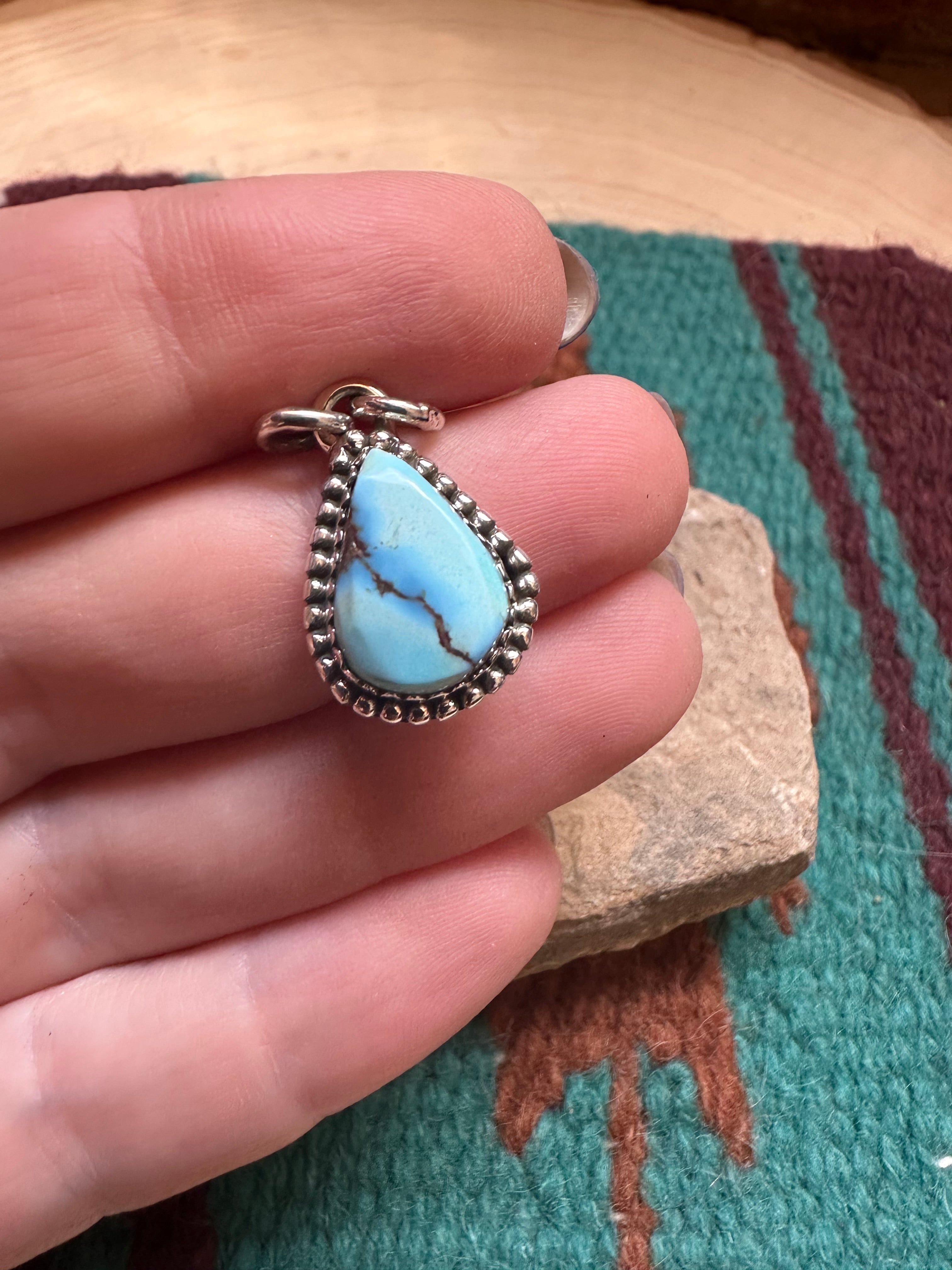 Handmade Golden Hills Turquoise & Sterling Silver Small Pendant Signed Nizhoni