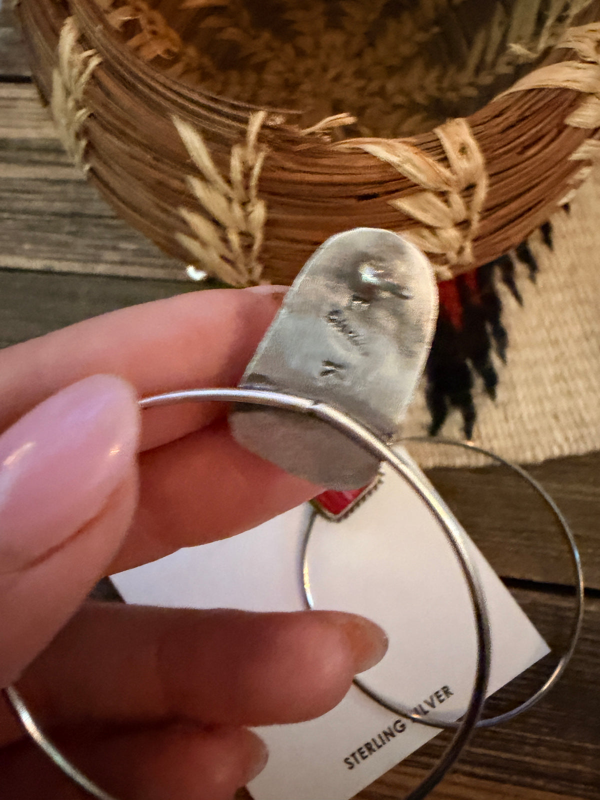 Handcrafted Orange Spiny and Sterling Silver Dangle Hoop Earrings by Elouise Kee