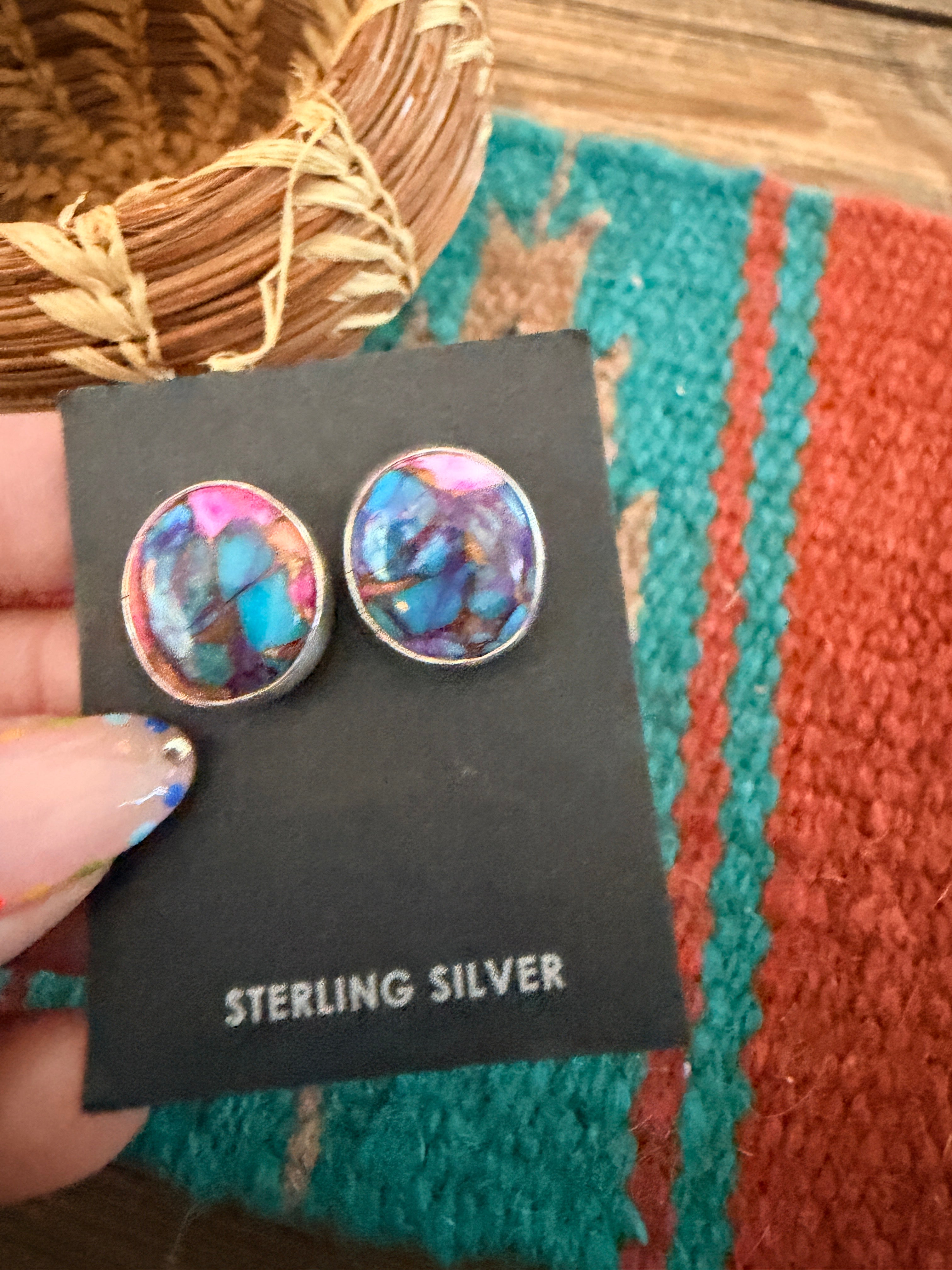 Handcrafted Pink Dream Mojave and Sterling Silver Stud Earrings