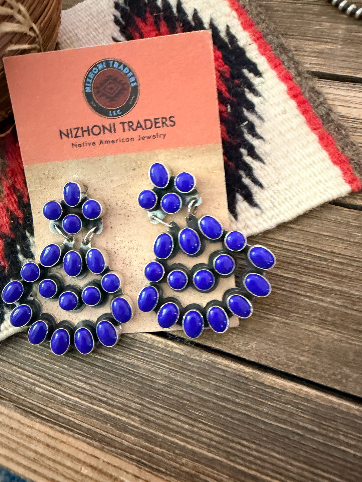Handcrafted Lapis & Sterling Silver Cluster Dangle Earrings
