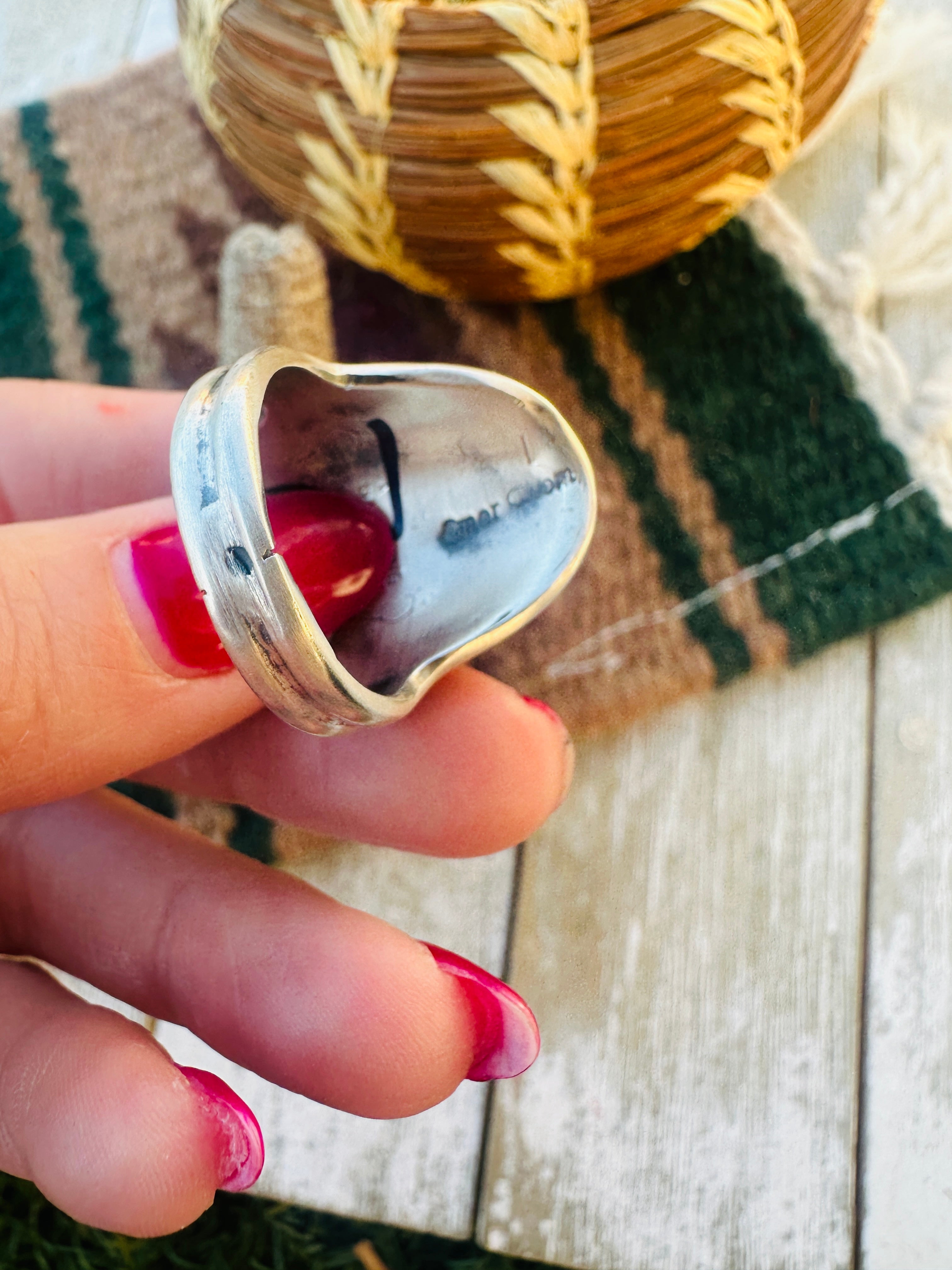 Handcrafted Queen Pink Conch & Sterling Silver Cluster Ring Size 9