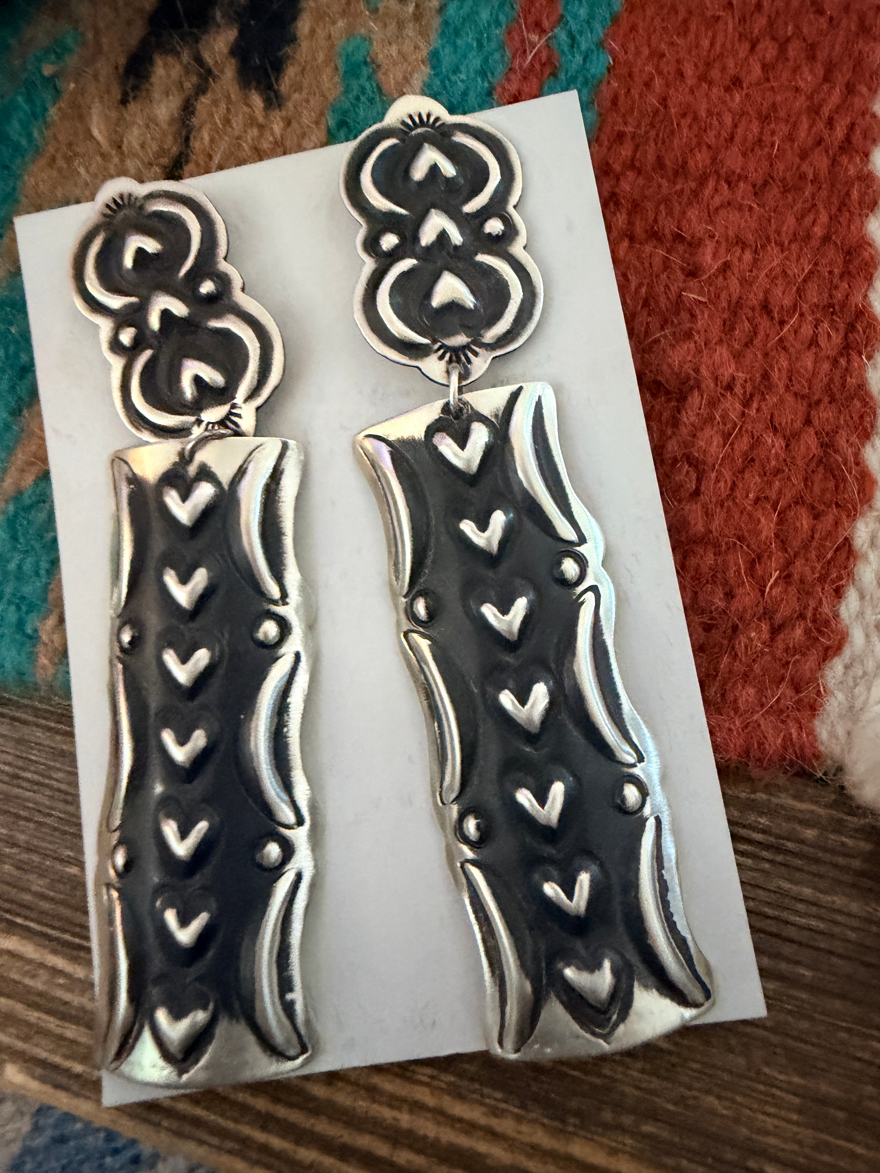 Handcrafted Sterling Silver Concho Dangle Earrings by Leander Tahe