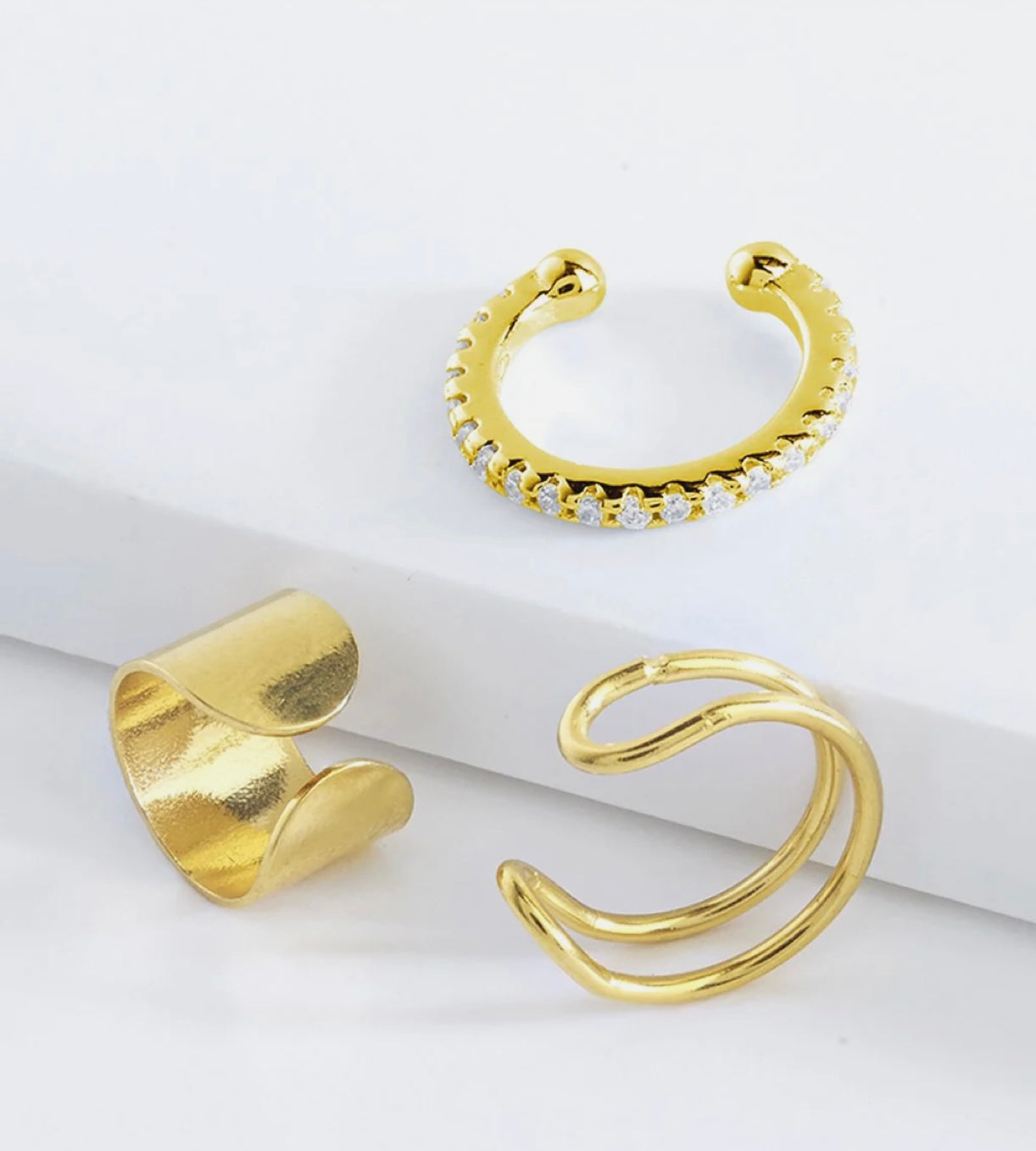 Sterling Silver Simple Ear Cuff Set of 3- Gold Plated
