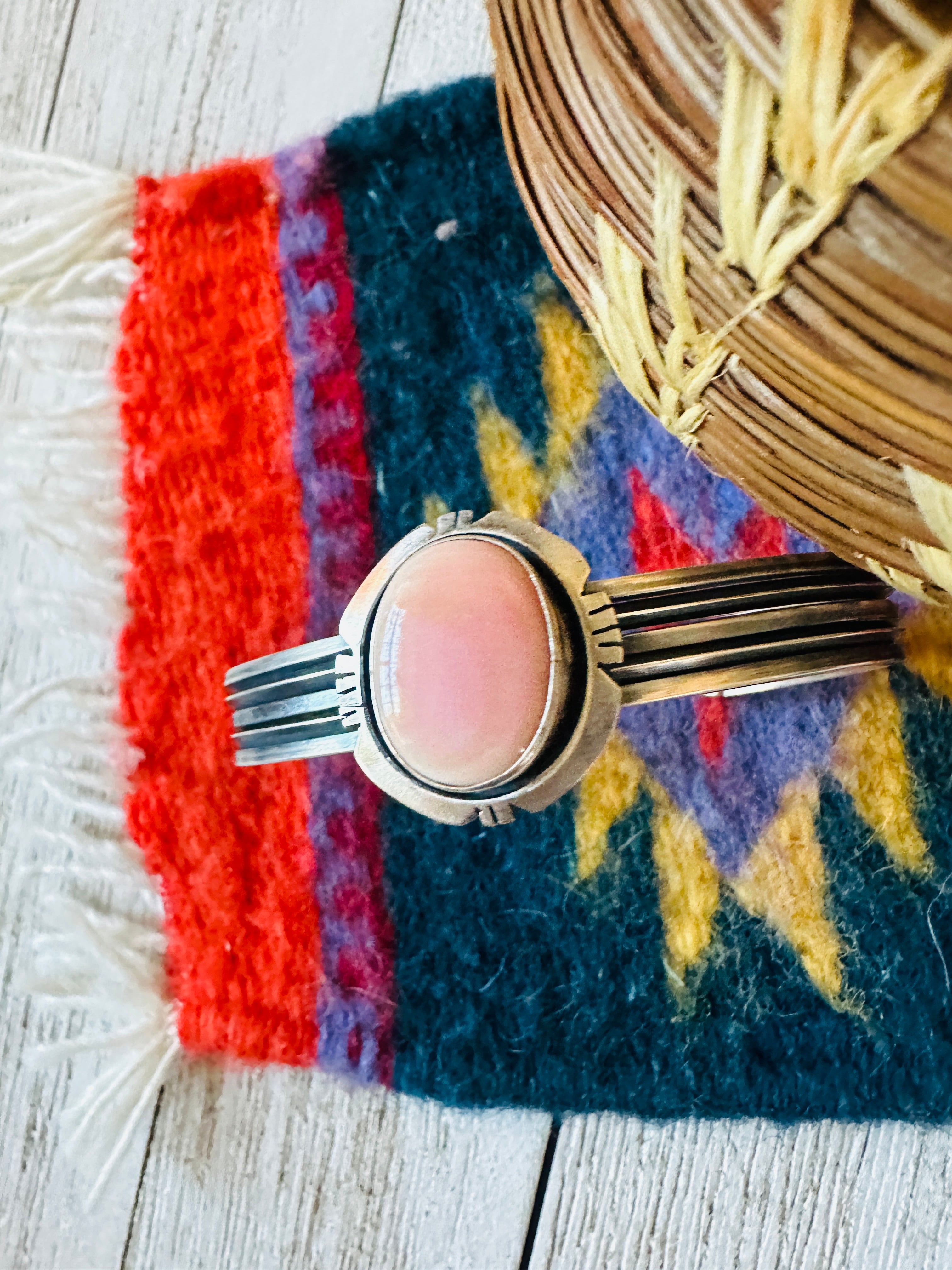 Navajo Queen Pink Conch Shell & Sterling Silver Cuff Bracelet