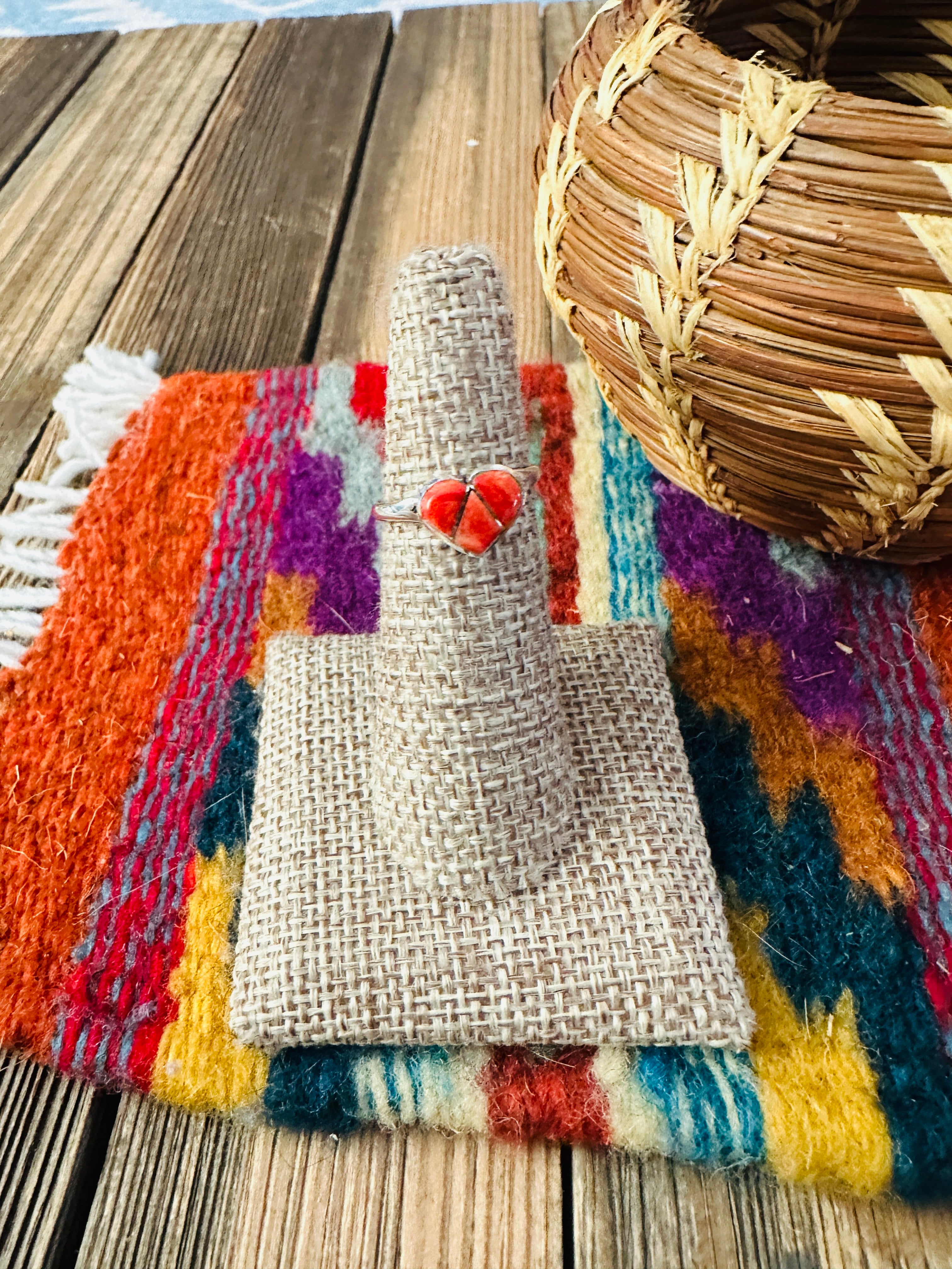 Handcrafted Spiny Oyster & Sterling Silver Inlay Heart Ring Size 6